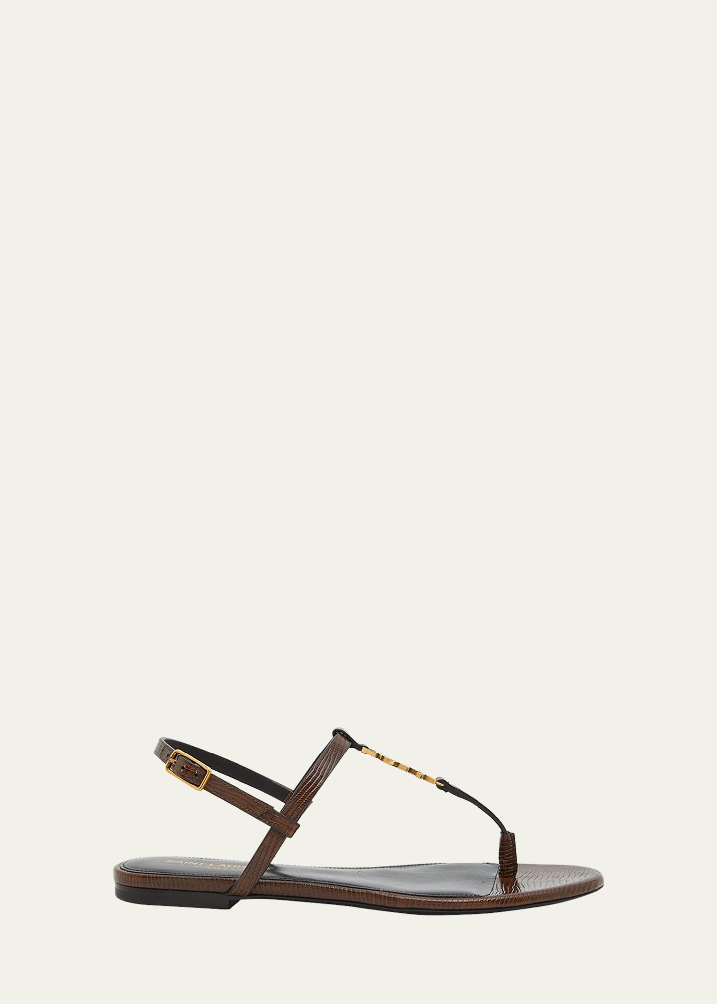 Saint Laurent Cassandra Embossed YSL T-Strap Sandals 
