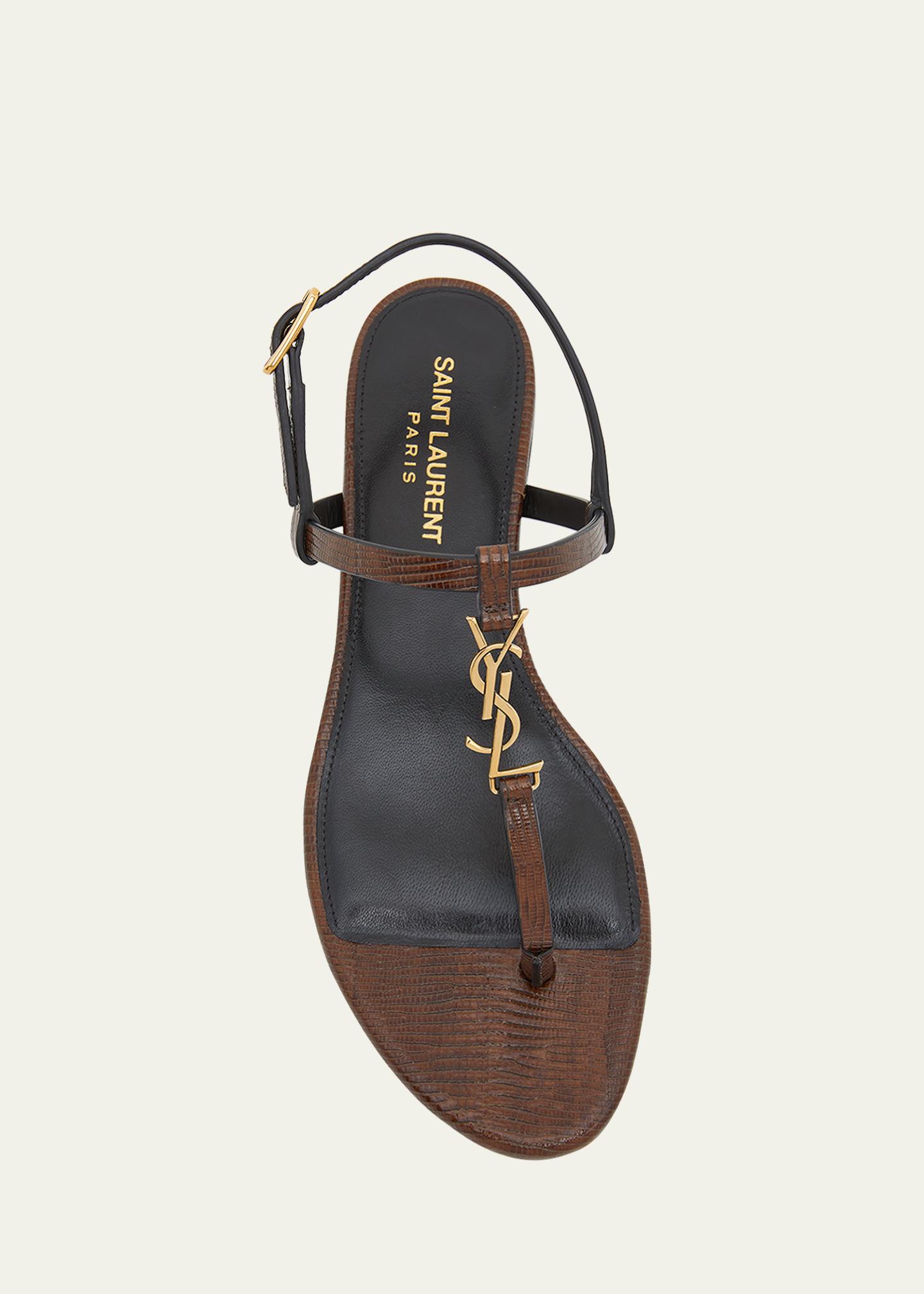 Yves Saint Laurent women\'se strap, available in multiple sizes for selection Saint Laurent Cassandra Embossed YSL T-Strap Sandals  main image 3