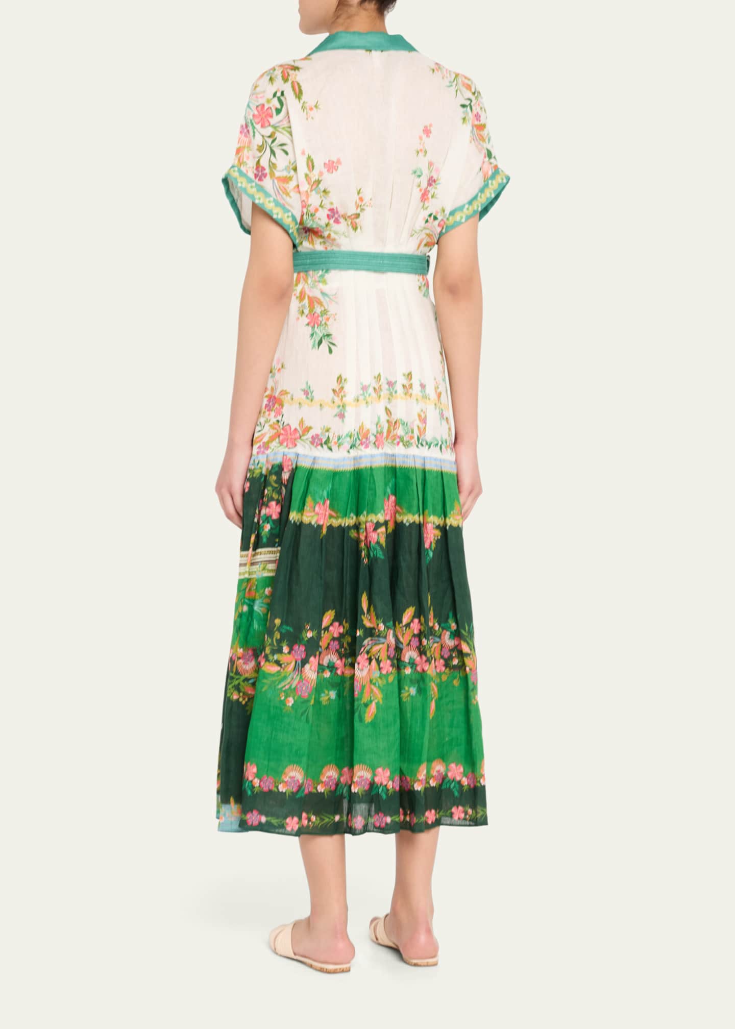 Saloni Riya-B Belted Floral Linen Maxi Shirt Dress Image 3 of 5