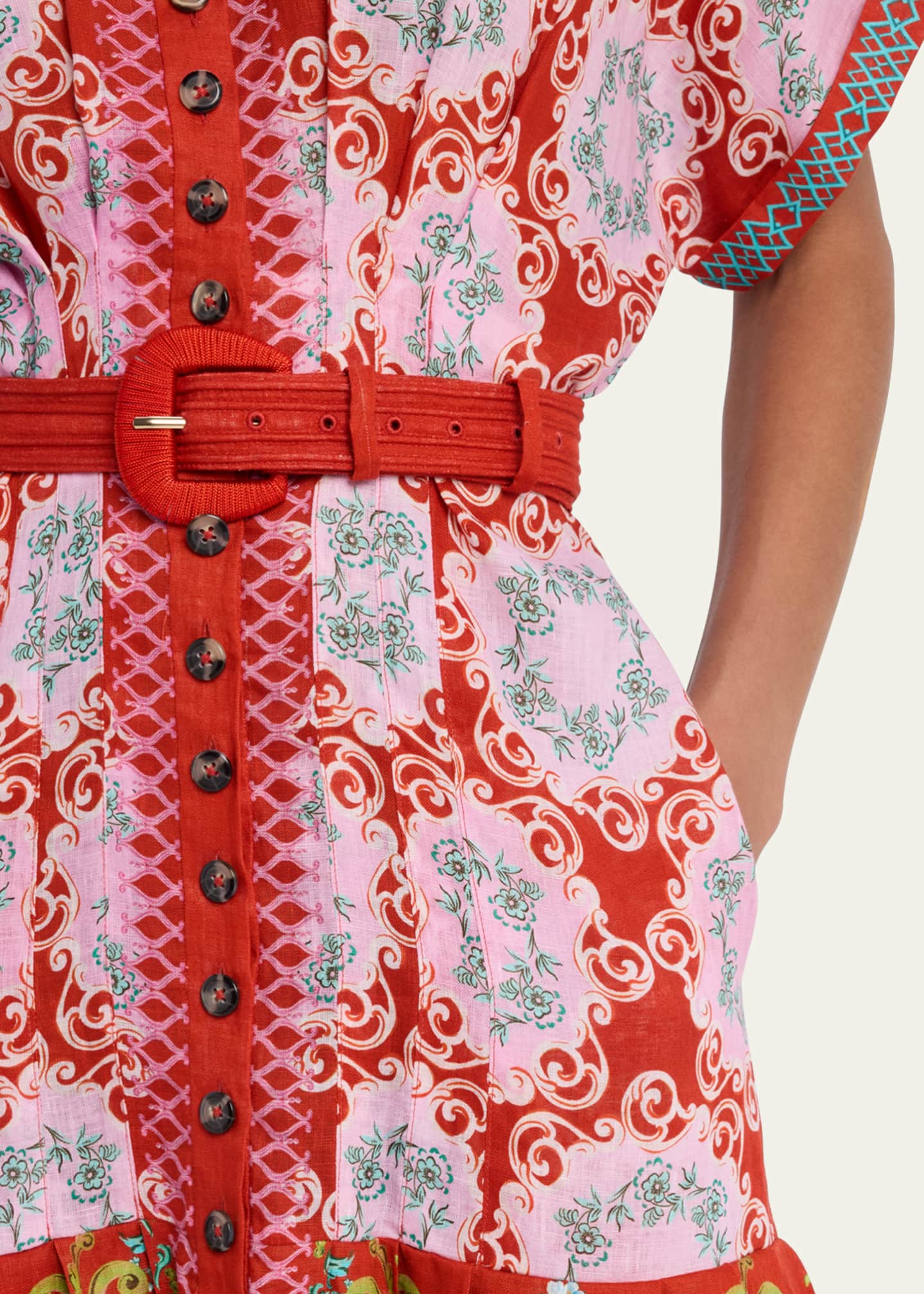 Saloni Riya-B Belted Floral Linen Maxi Shirt Dress Image 5 of 5