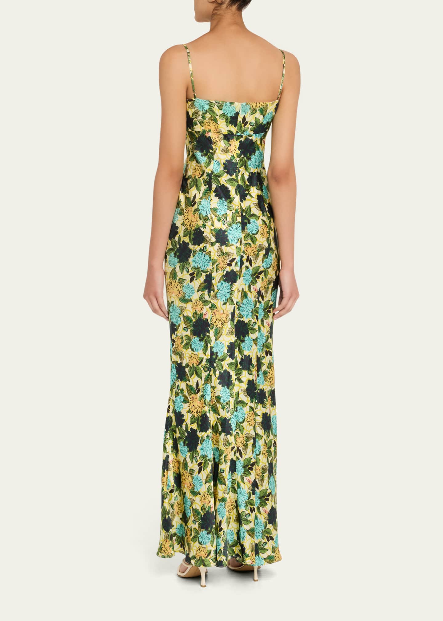 Saloni Renee Long Floral Silk Spaghetti-Strap Dress Image 3 of 5