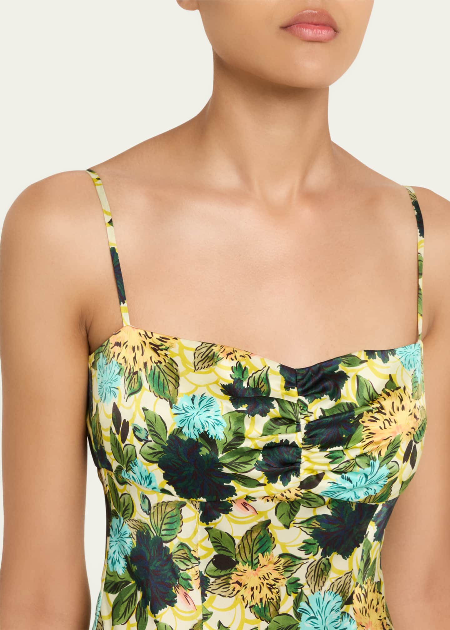 Saloni Renee Long Floral Silk Spaghetti-Strap Dress Image 5 of 5