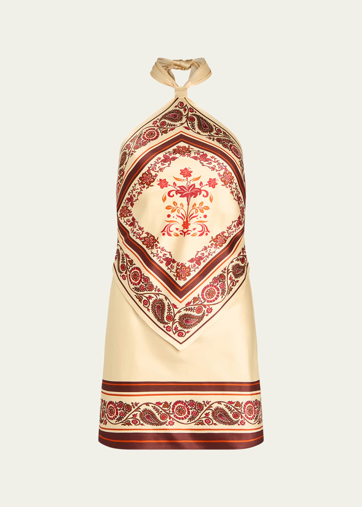 Retrofete Adelaide Floral Silk Knotted Halter Overlay Mini Dress