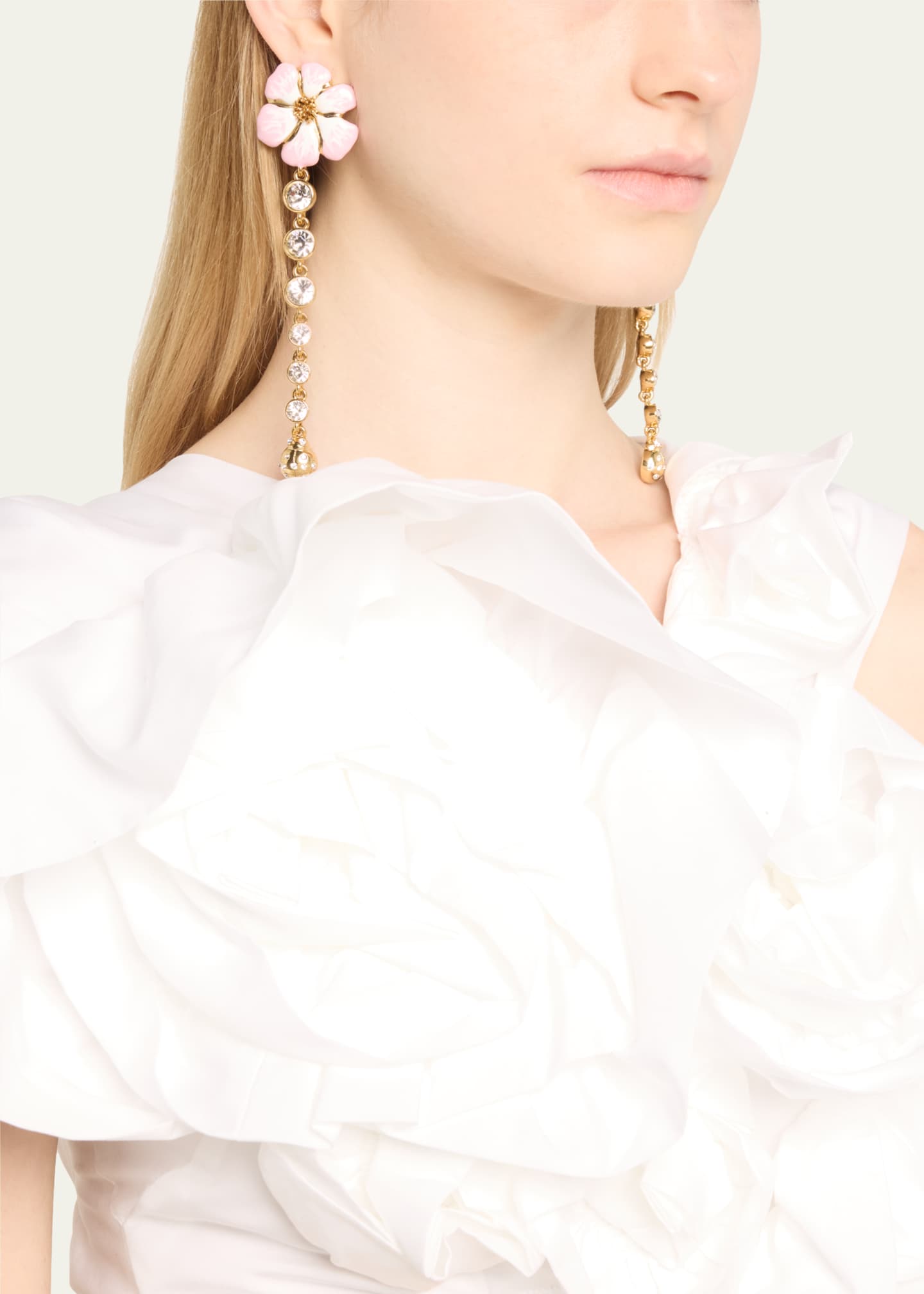 Oscar de la Renta Enamel Flower Strand Earrings Image 2 of 4
