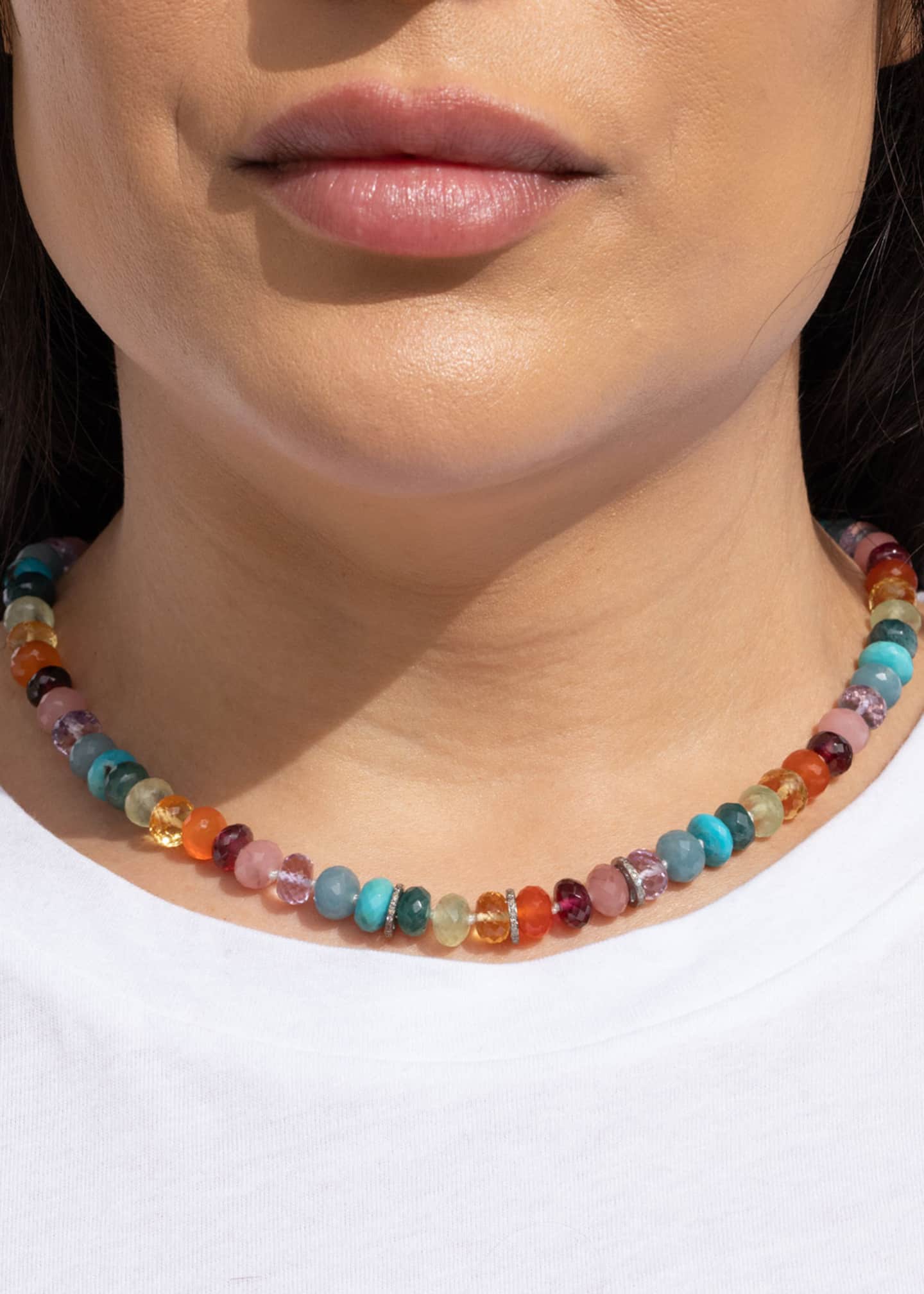 Sheryl Lowe Rainbow Gemstone Short Knotted Necklace with Pave Diamond Rondelles Image 2 of 3