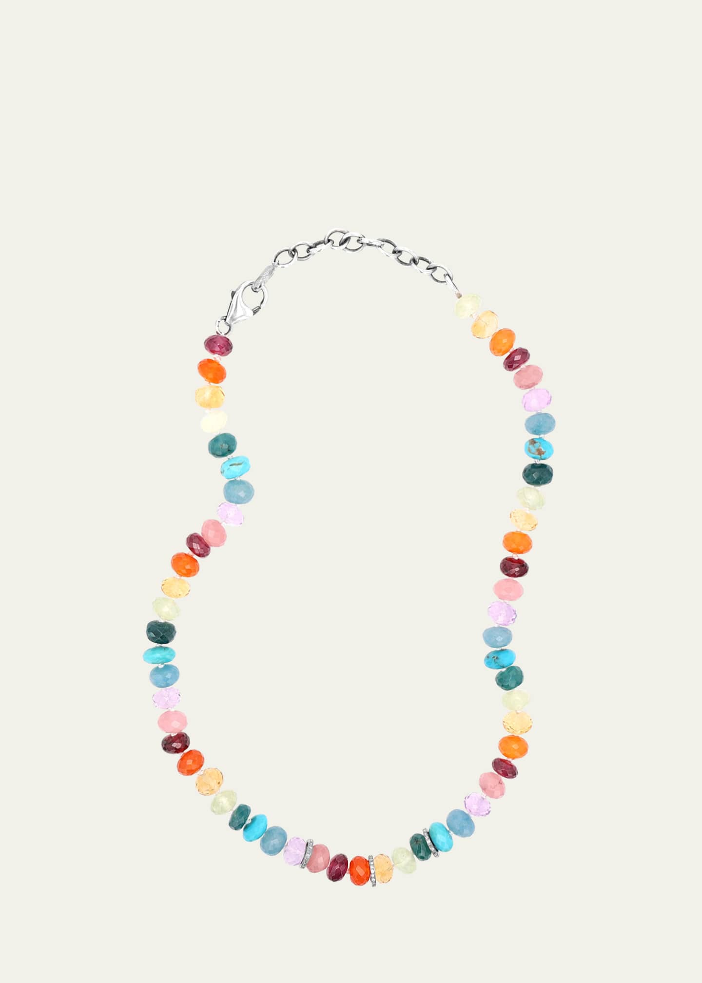 Sheryl Lowe Rainbow Gemstone Short Knotted Necklace with Pave Diamond Rondelles Image 1 of 3