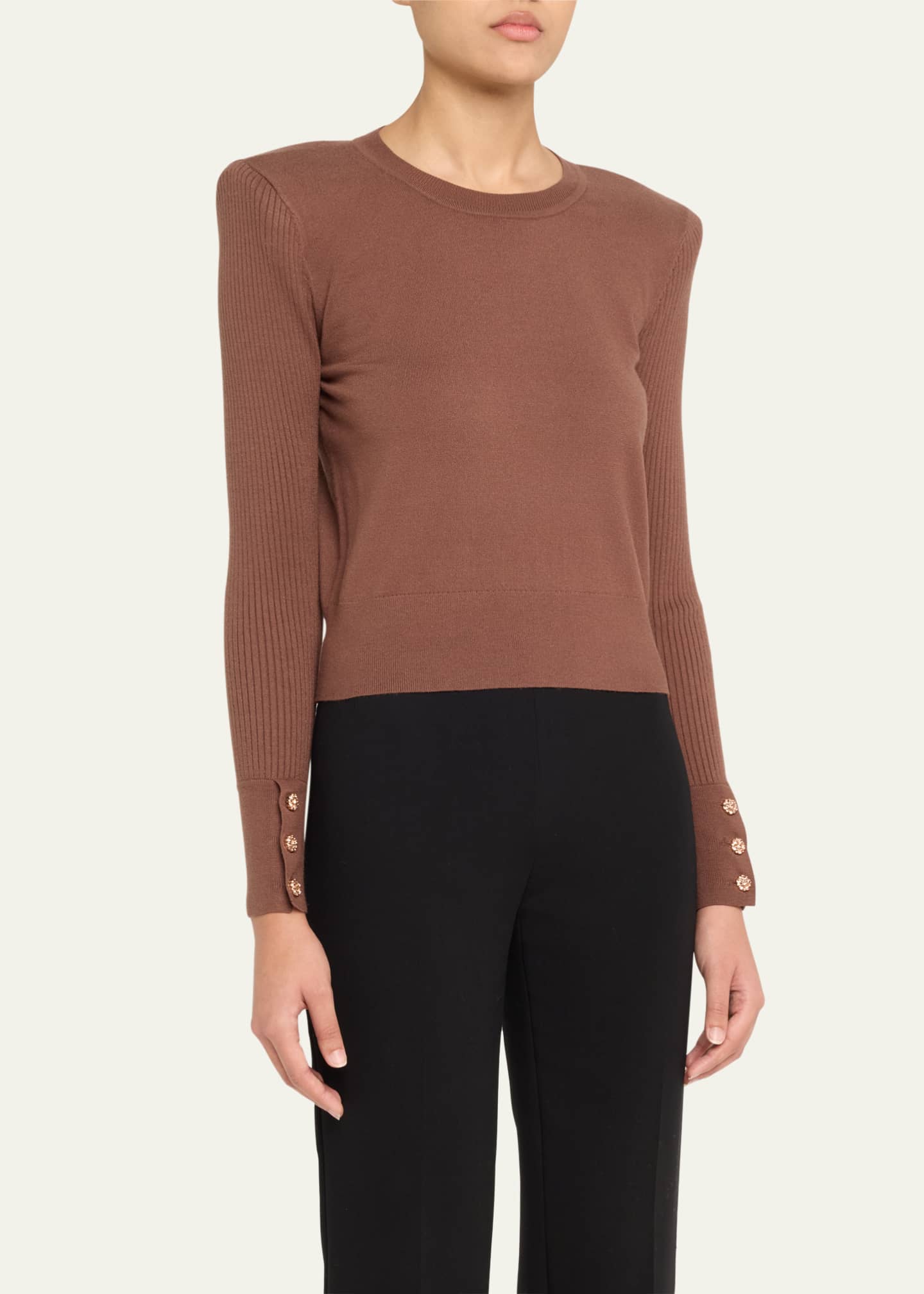 L'Agence Sky Cropped Strong-Shoulder Sweater Image 4 of 5
