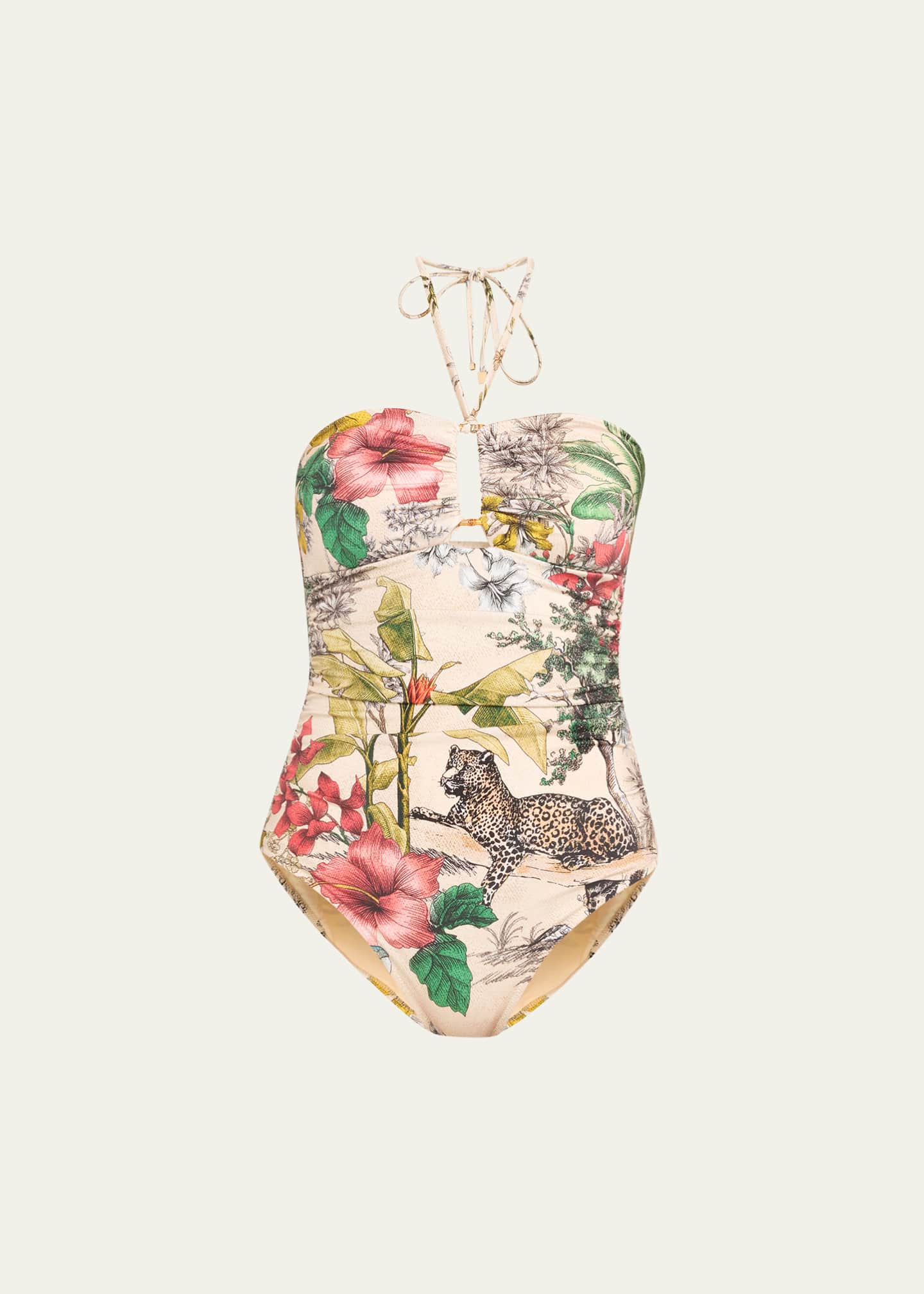 L'Agence Emilia Soft Jungle Halter Bandeau OnePiece Swimsuit