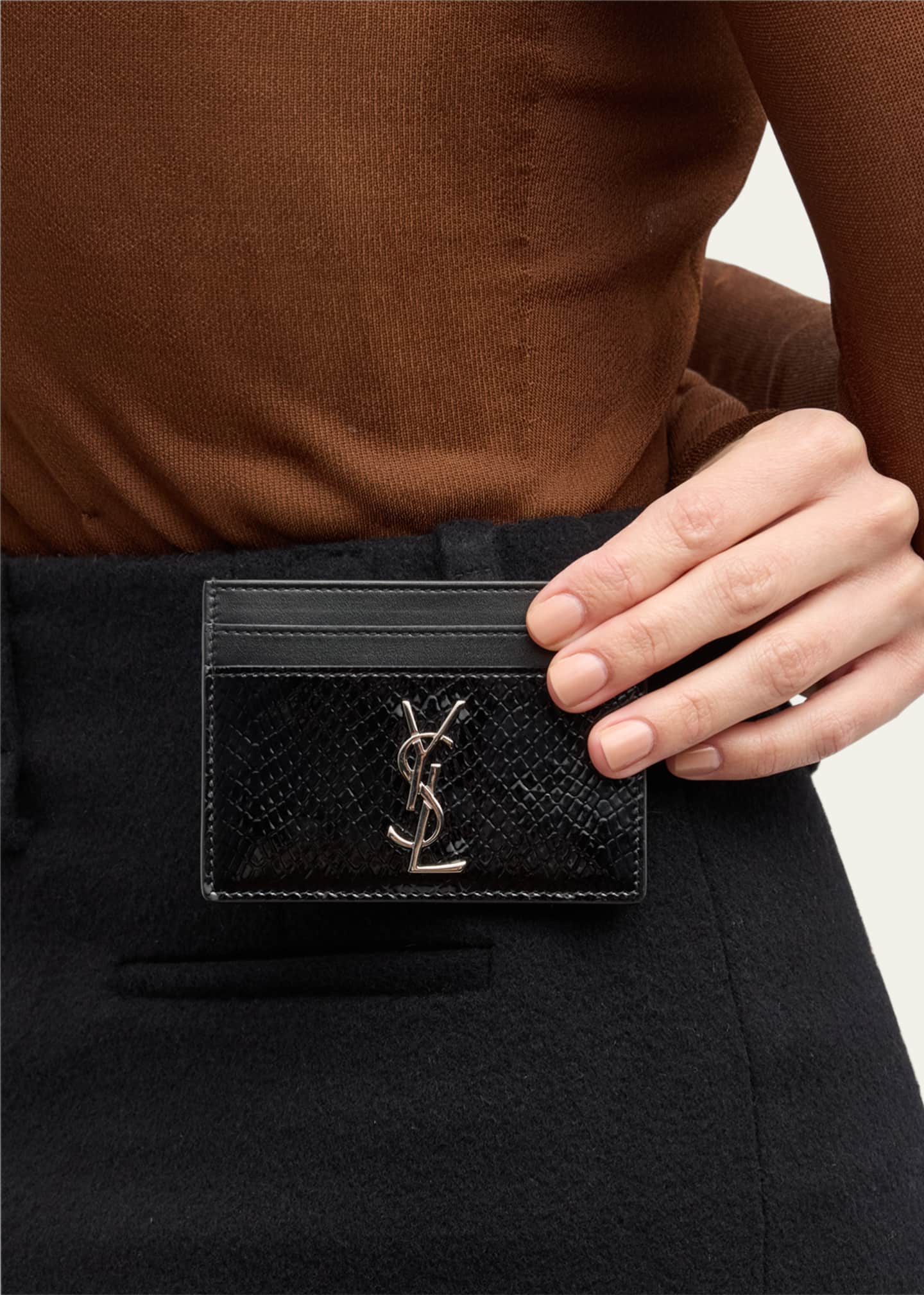 Saint Laurent YSL Python-Embossed Leather Card Holder Image 2 of 4