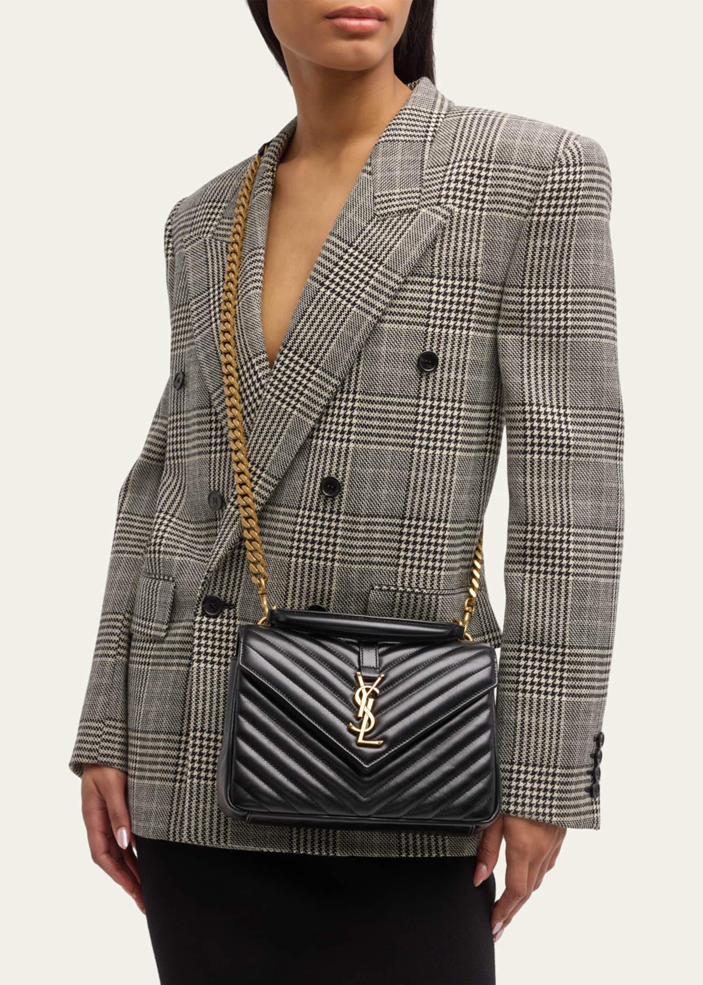 Saint Laurent College Medium YSL Flap Top-Handle Bag in Quilted Leather Image 6 of 6