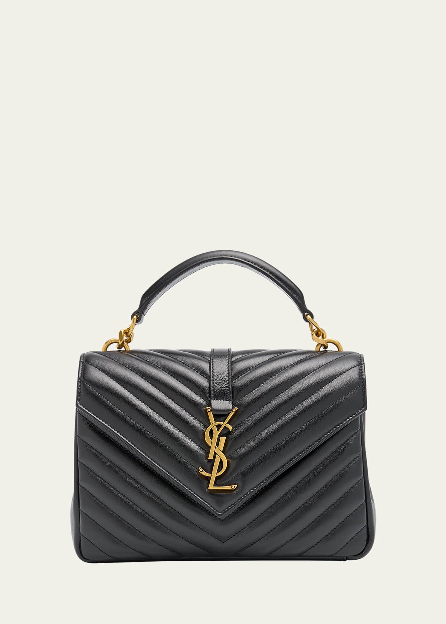 Saint Laurent College Medium YSL Flap Top-Handle Bag in Quilted Leather Image 1 of 6