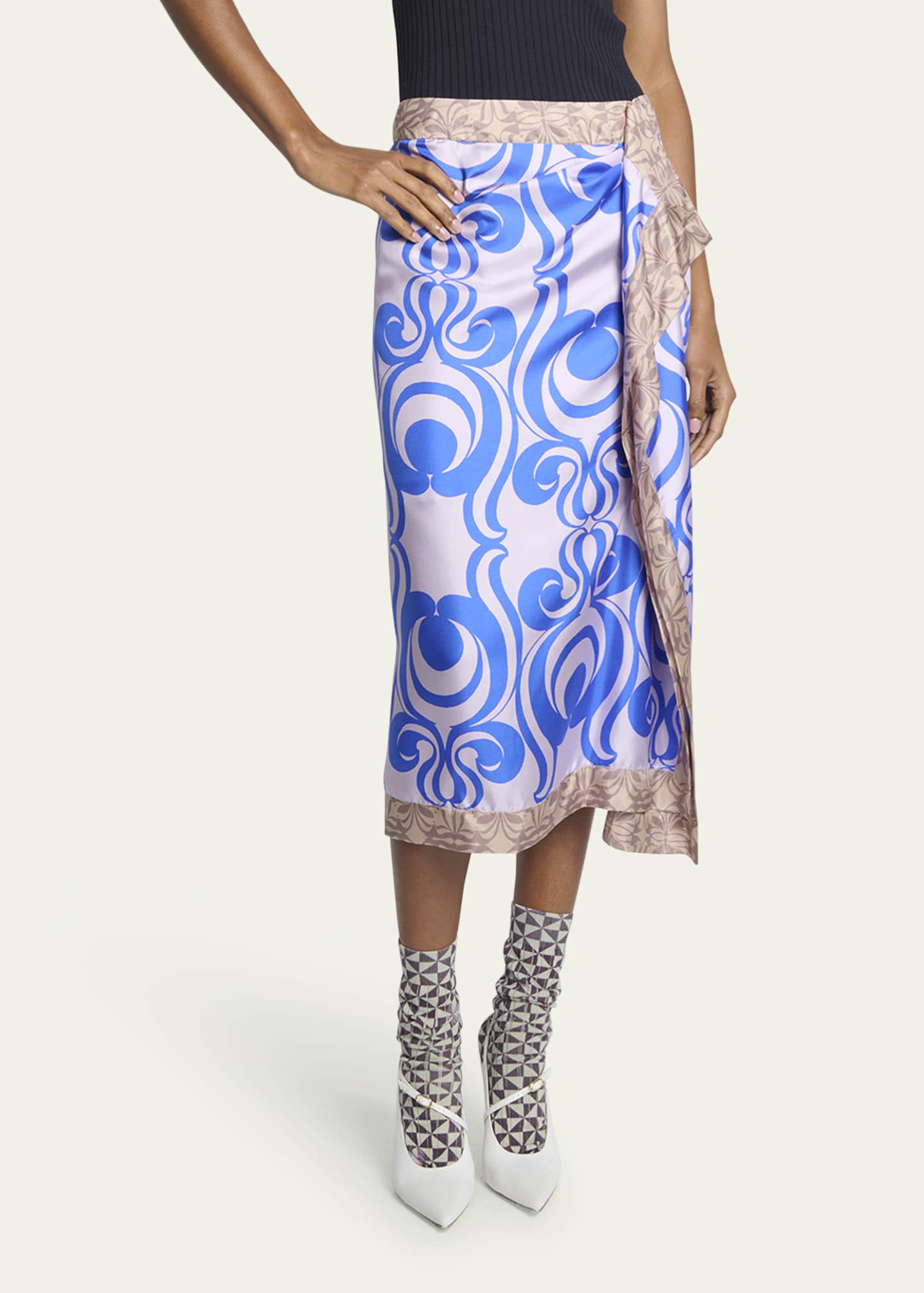 Dries Van Noten Sole Bis Silk Wrap Midi Skirt Image 4 of 5