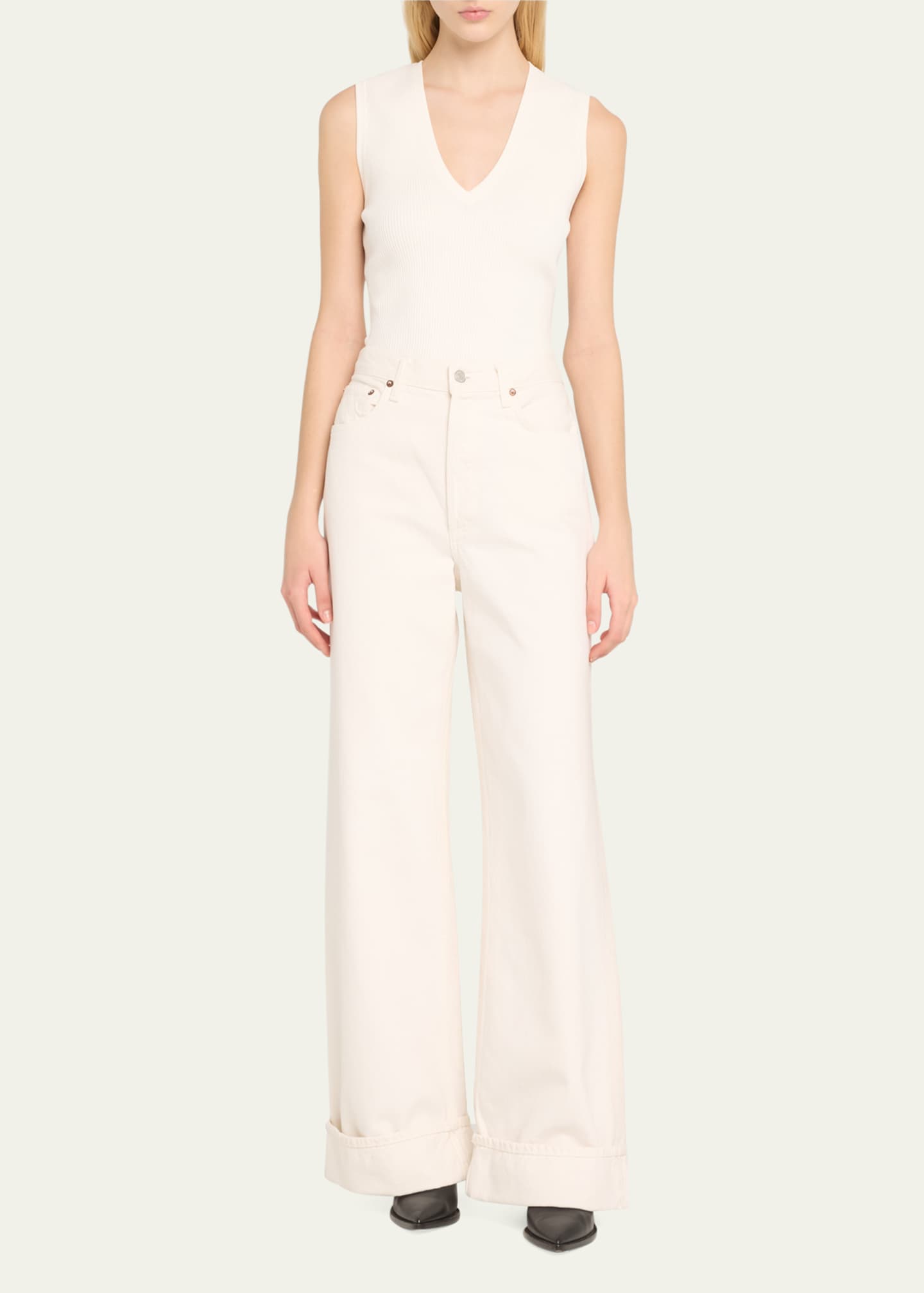 Dame Wide-Leg Cuffed Jeans