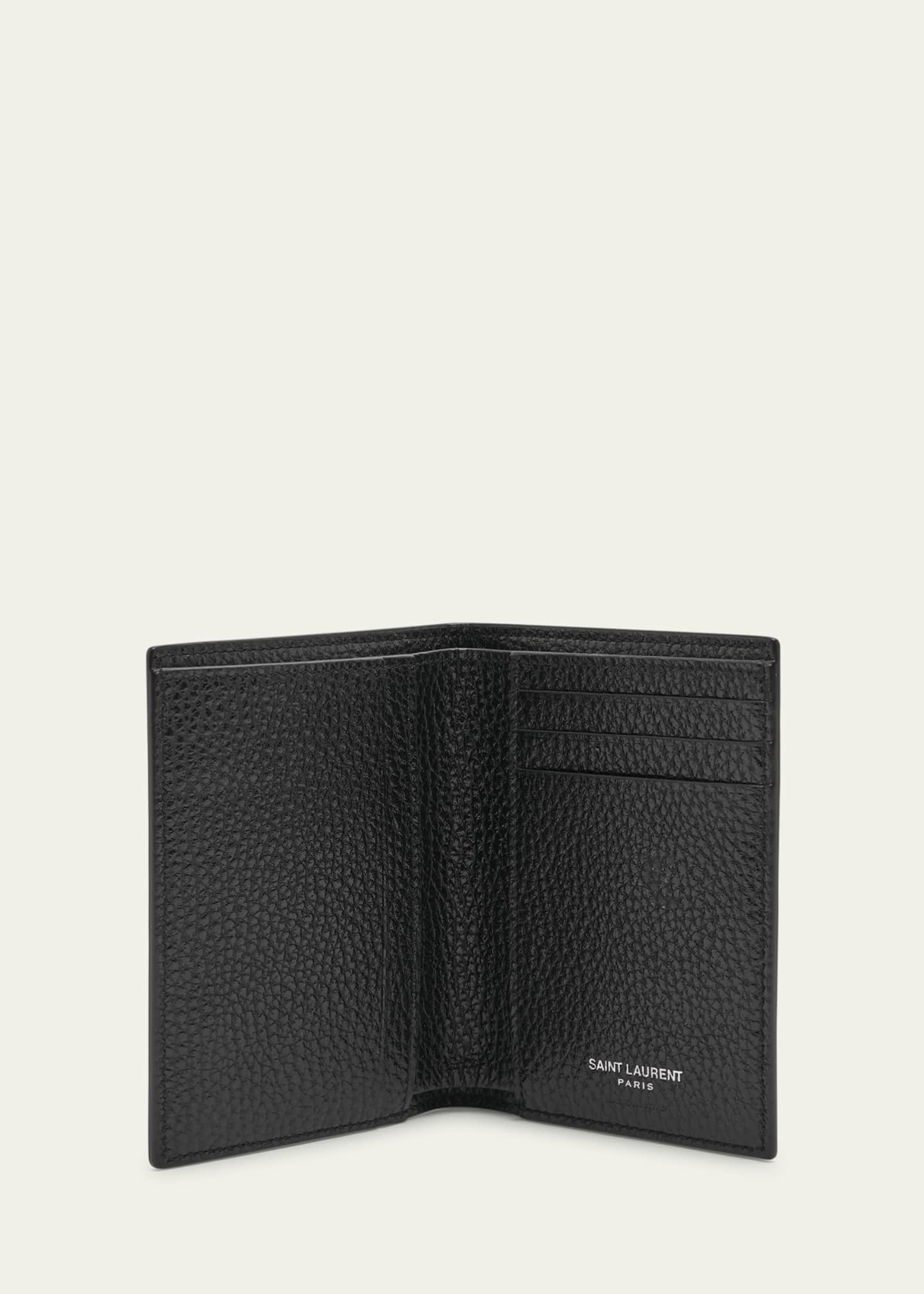 Saint Laurent Men's YSL Pebbled Leather Vertical Bifold Card Case Image 4 of 4