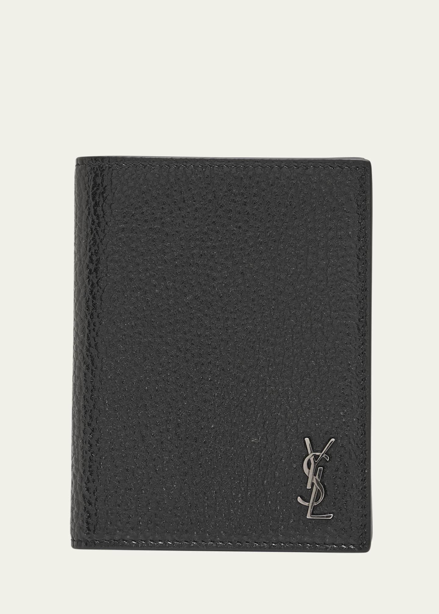 Saint Laurent Men's YSL Pebbled Leather Vertical Bifold Card Case Image 1 of 4