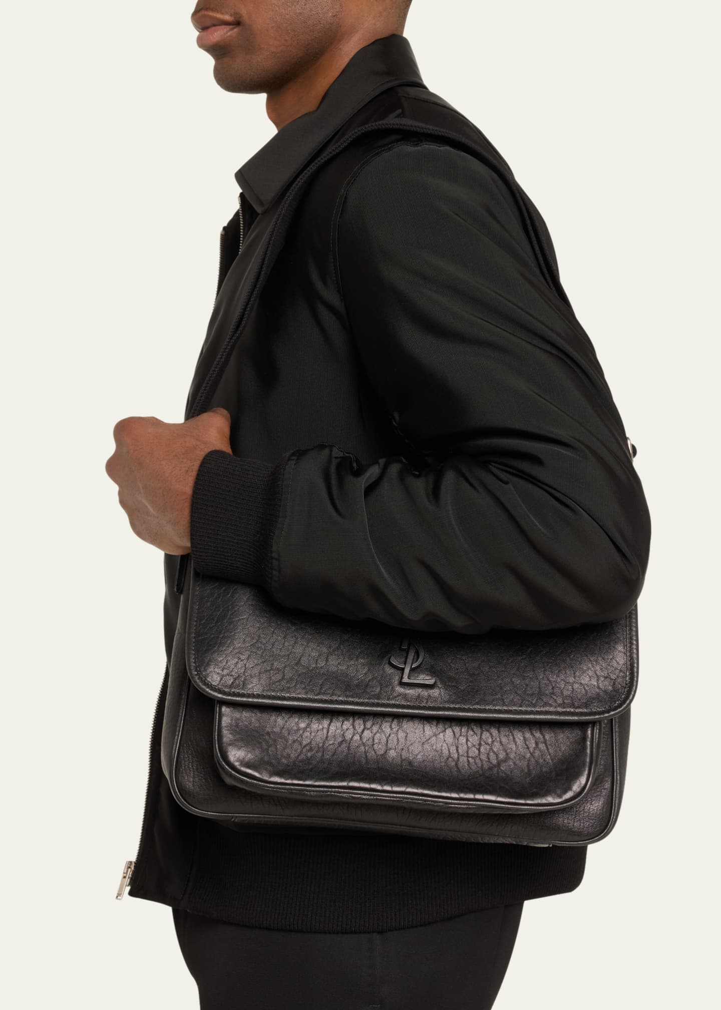 Saint Laurent Men's Niki YSL Messenger Bag in Grained Leather Image 2 of 5