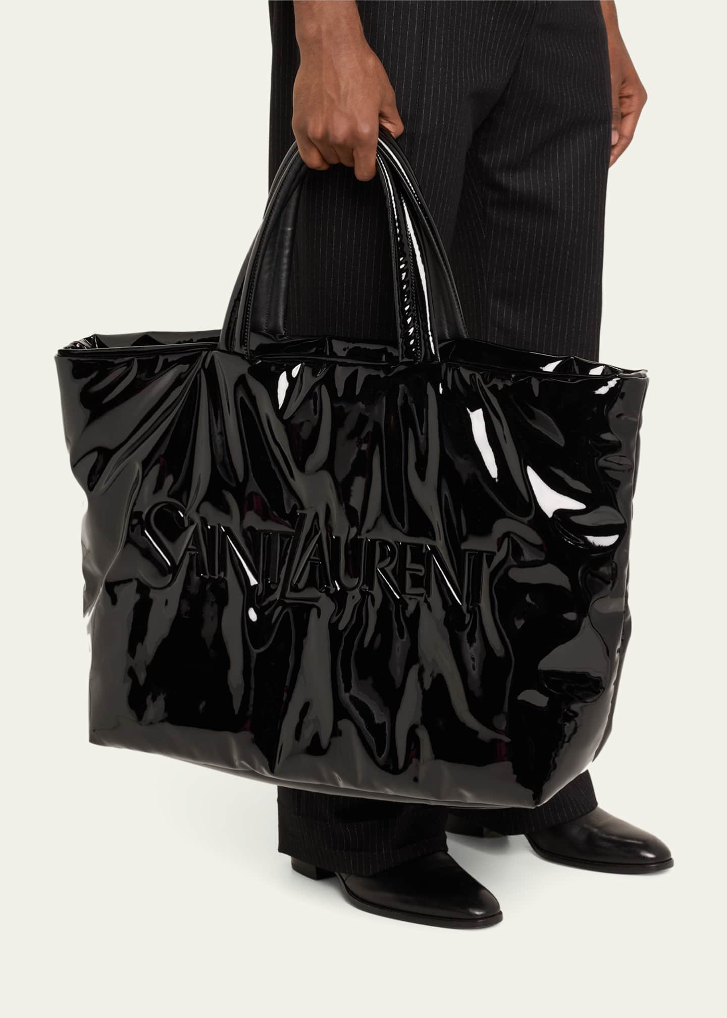 Saint Laurent Men's Patent Leather Maxi Tote Bag Image 2 of 5