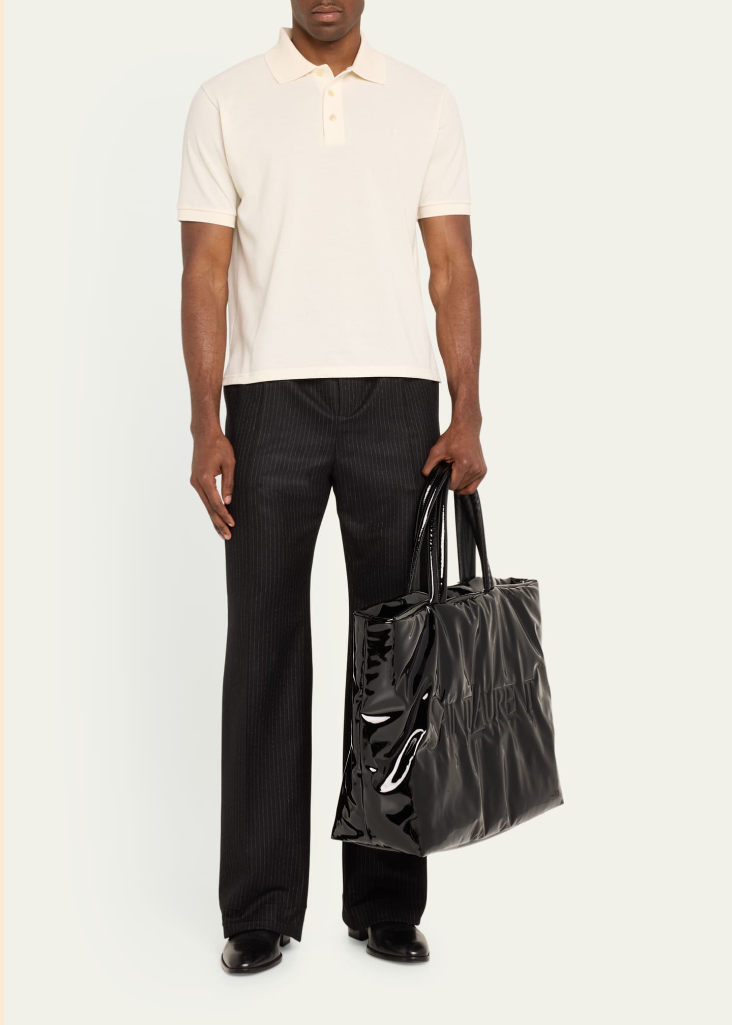 Saint Laurent Men's Patent Leather Maxi Tote Bag Image 5 of 5