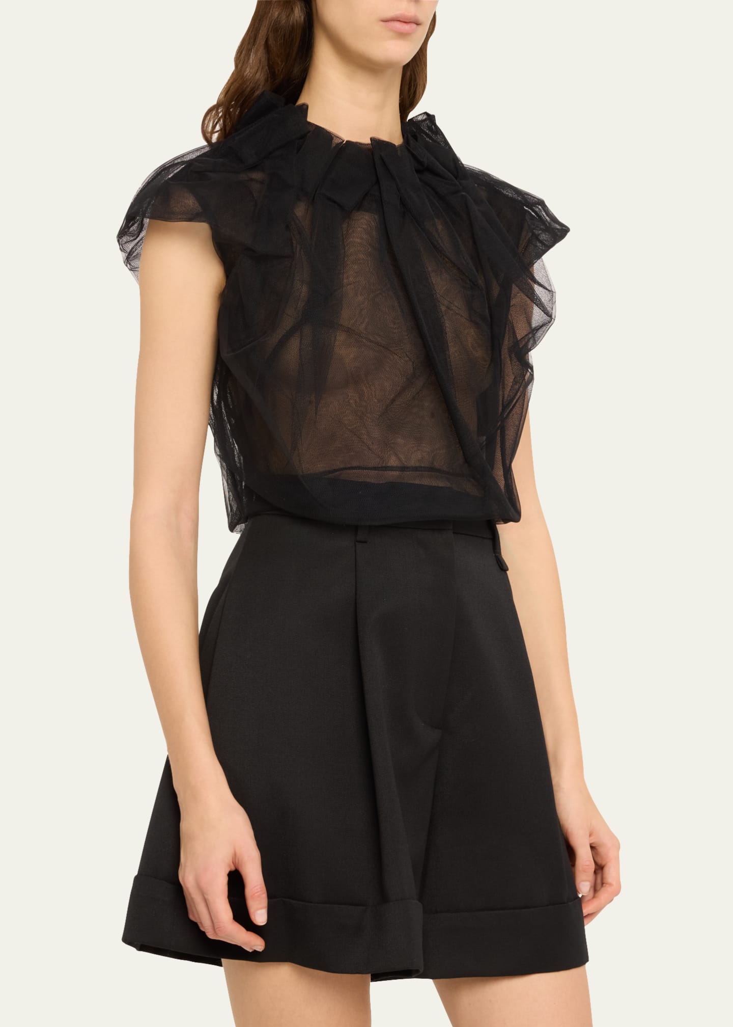 Simone Rocha Pressed Rosette Tilted Neck Peplum Top in Cream/Multi