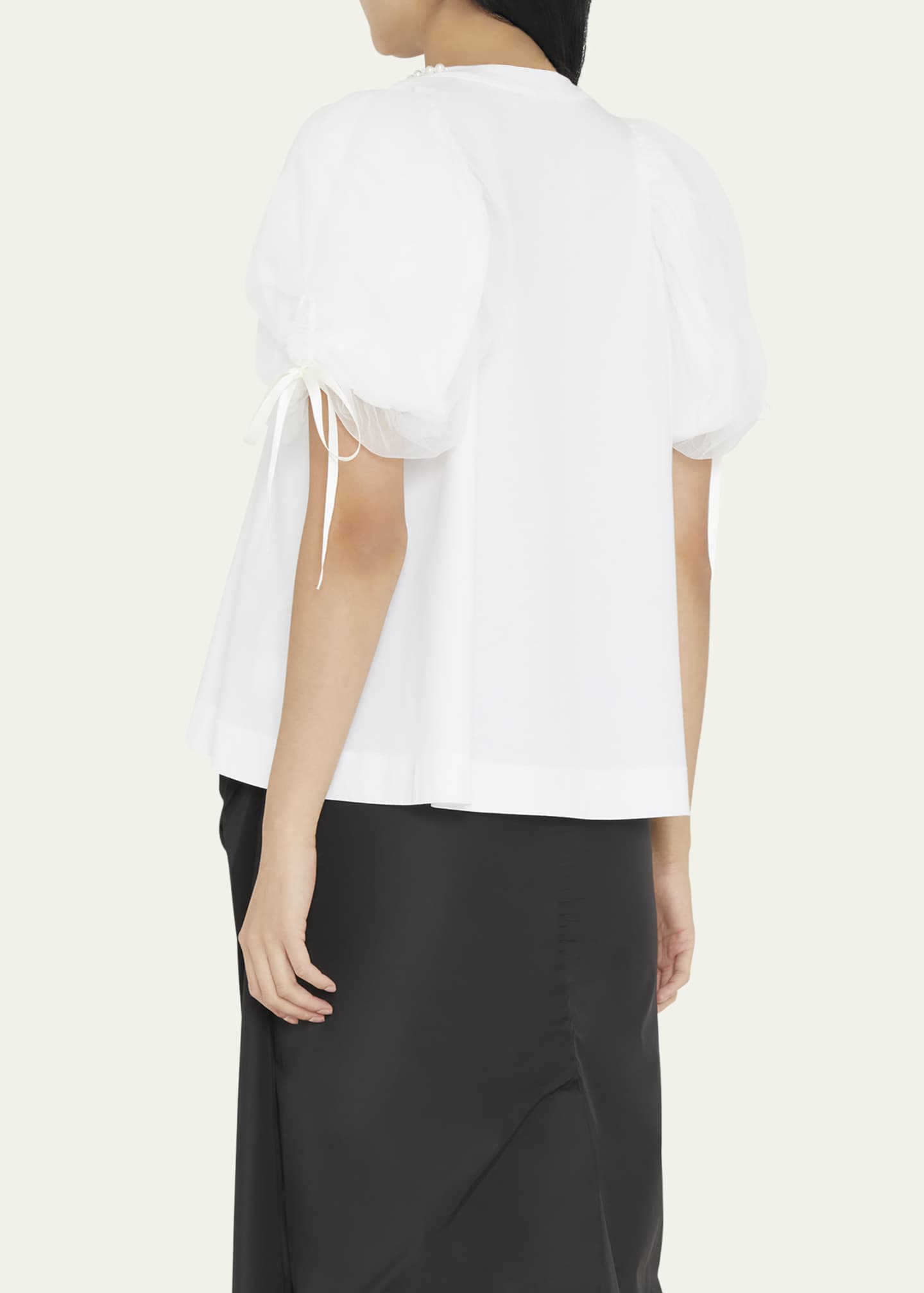 Simone Rocha Beaded Tulle Puff-Sleeve Cotton T-Shirt - Bergdorf Goodman