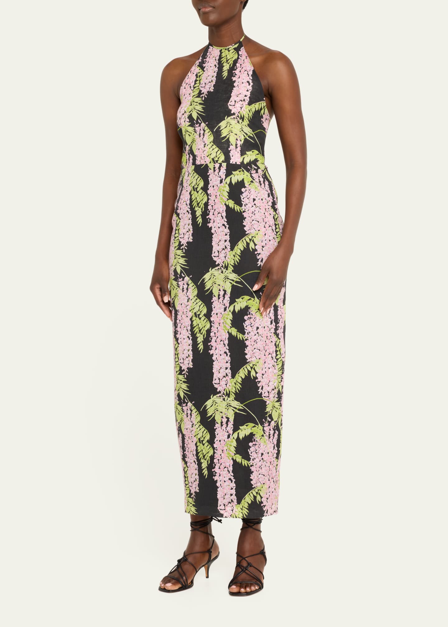 BERNADETTE Delilah Halter Backless Linen Midi Dress Image 4 of 5