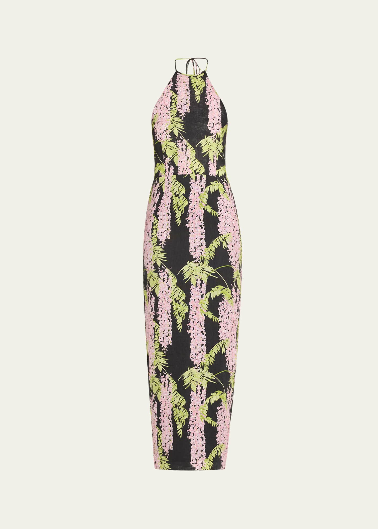 BERNADETTE Delilah Halter Backless Linen Midi Dress Image 1 of 5