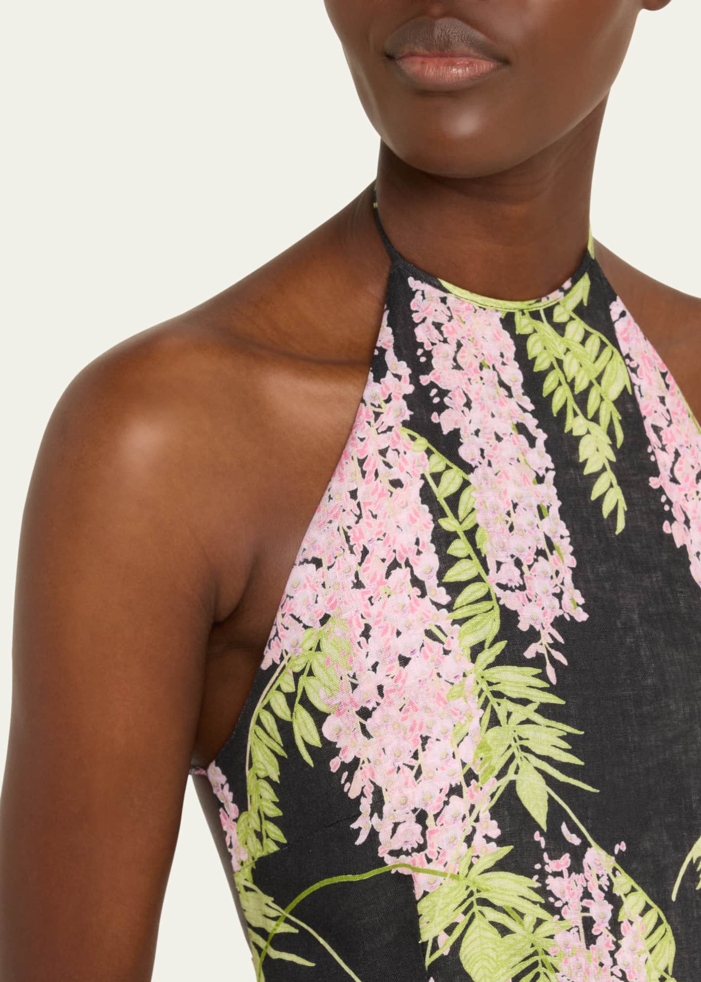 BERNADETTE Delilah Halter Backless Linen Midi Dress Image 5 of 5