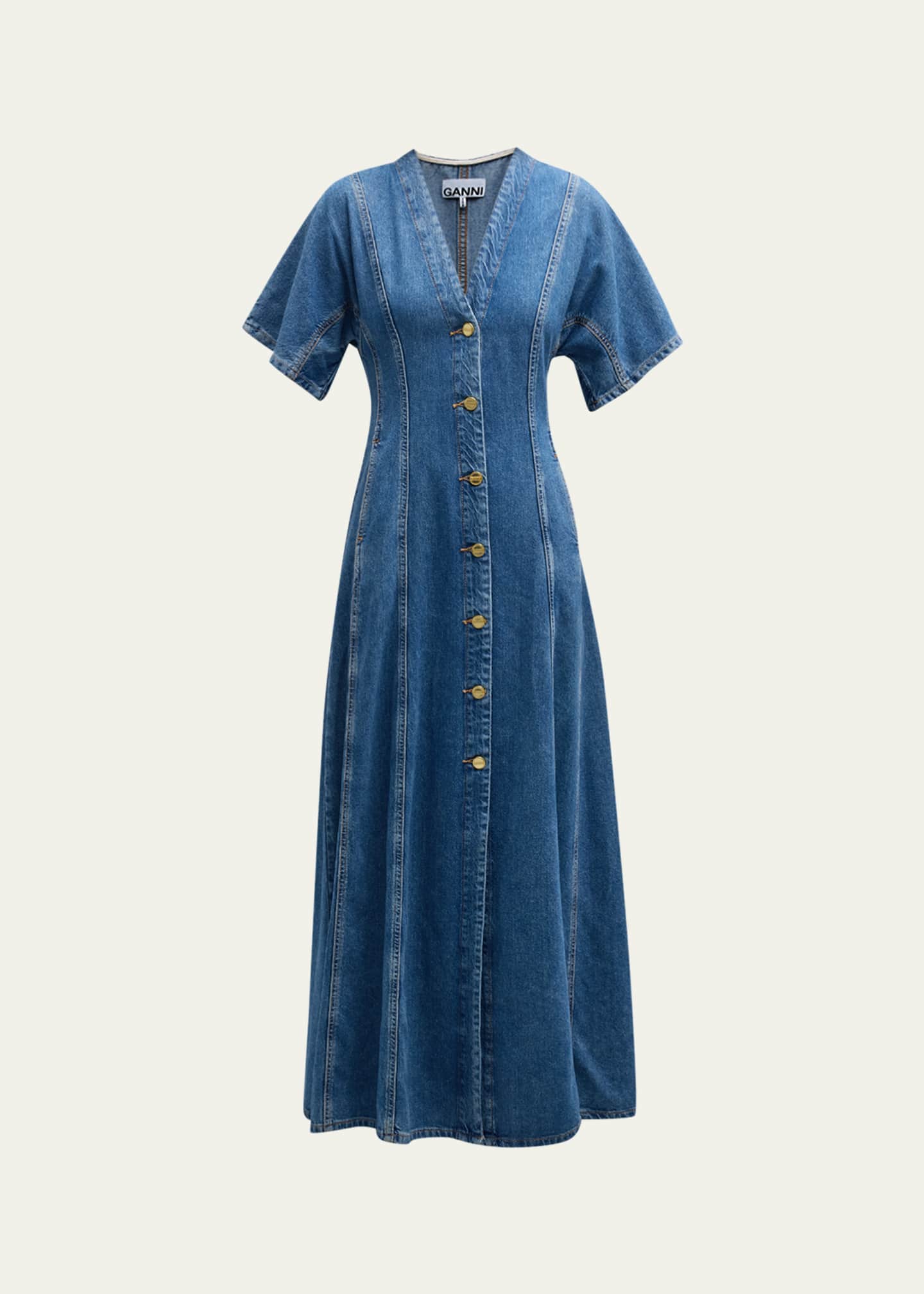 Ganni Future Short Sleeve Denim Maxi Dress