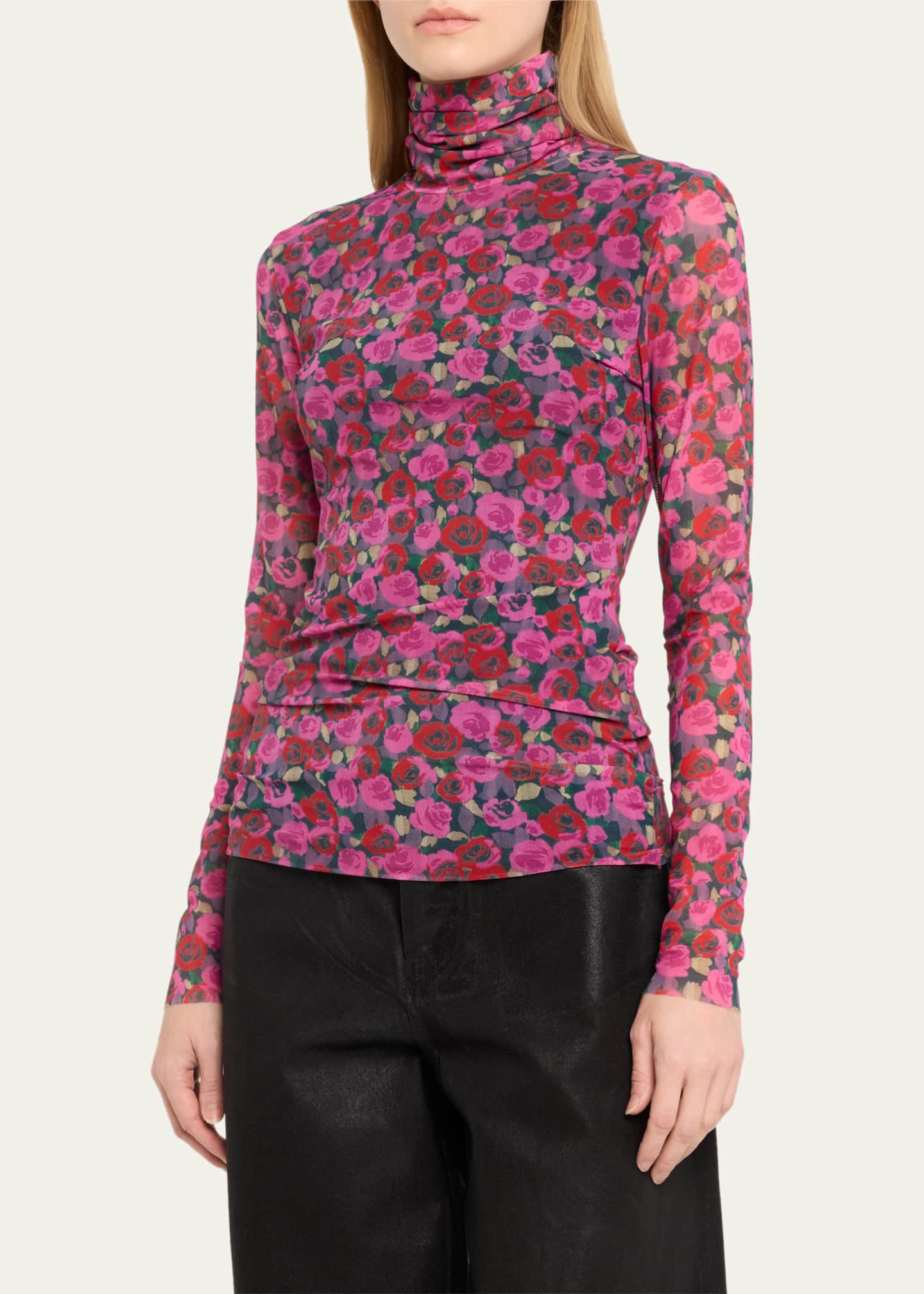 Ganni - Women- Floral Printed Jersey Turtleneck
