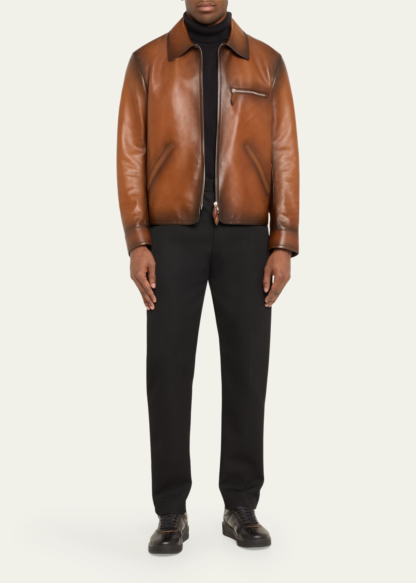 Berluti Men's Jour Patina Leather Full-Zip Blouson Jacket - Bergdorf ...
