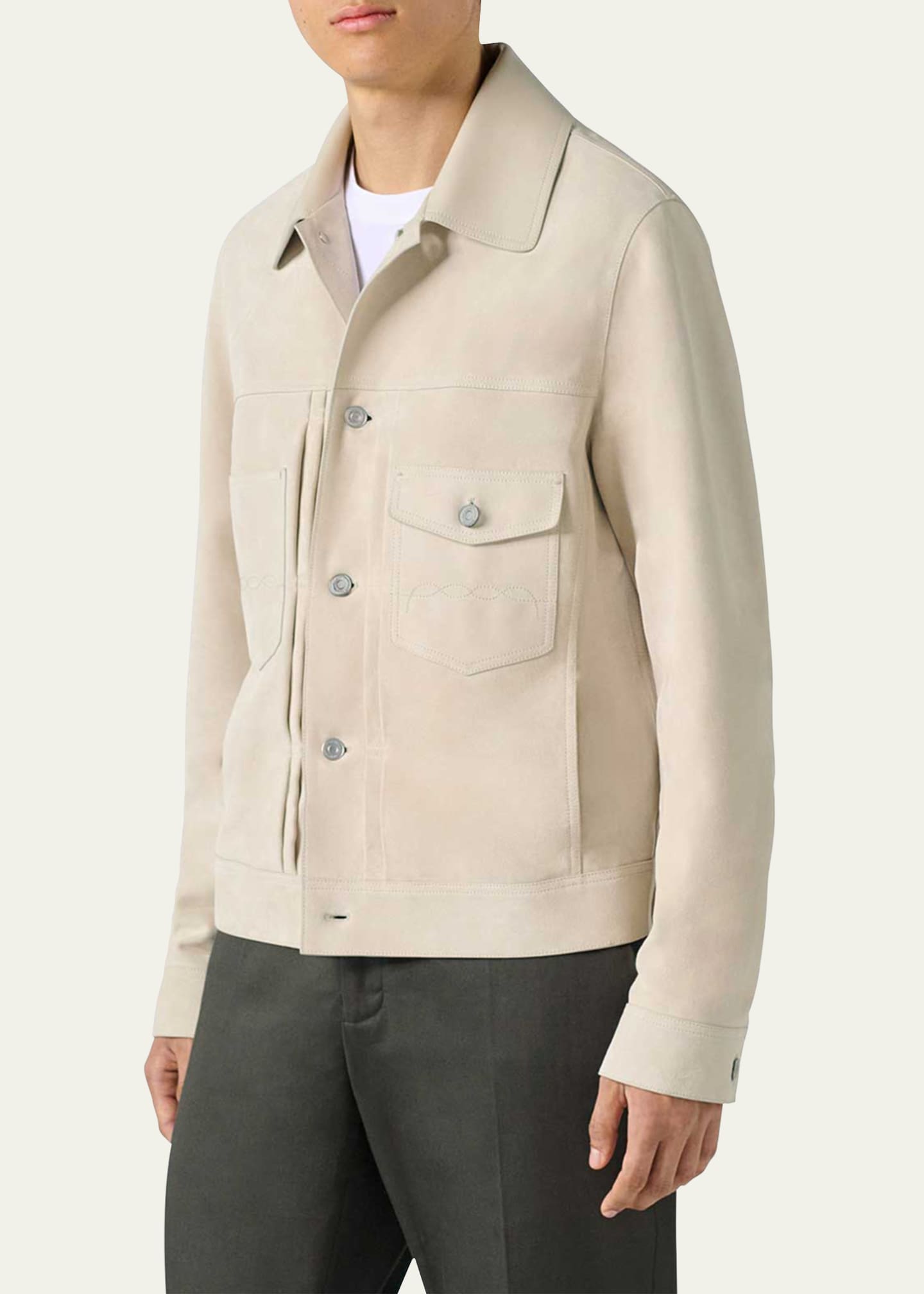 Berluti Men's Suede Button-Front Blouson Jacket Image 4 of 5