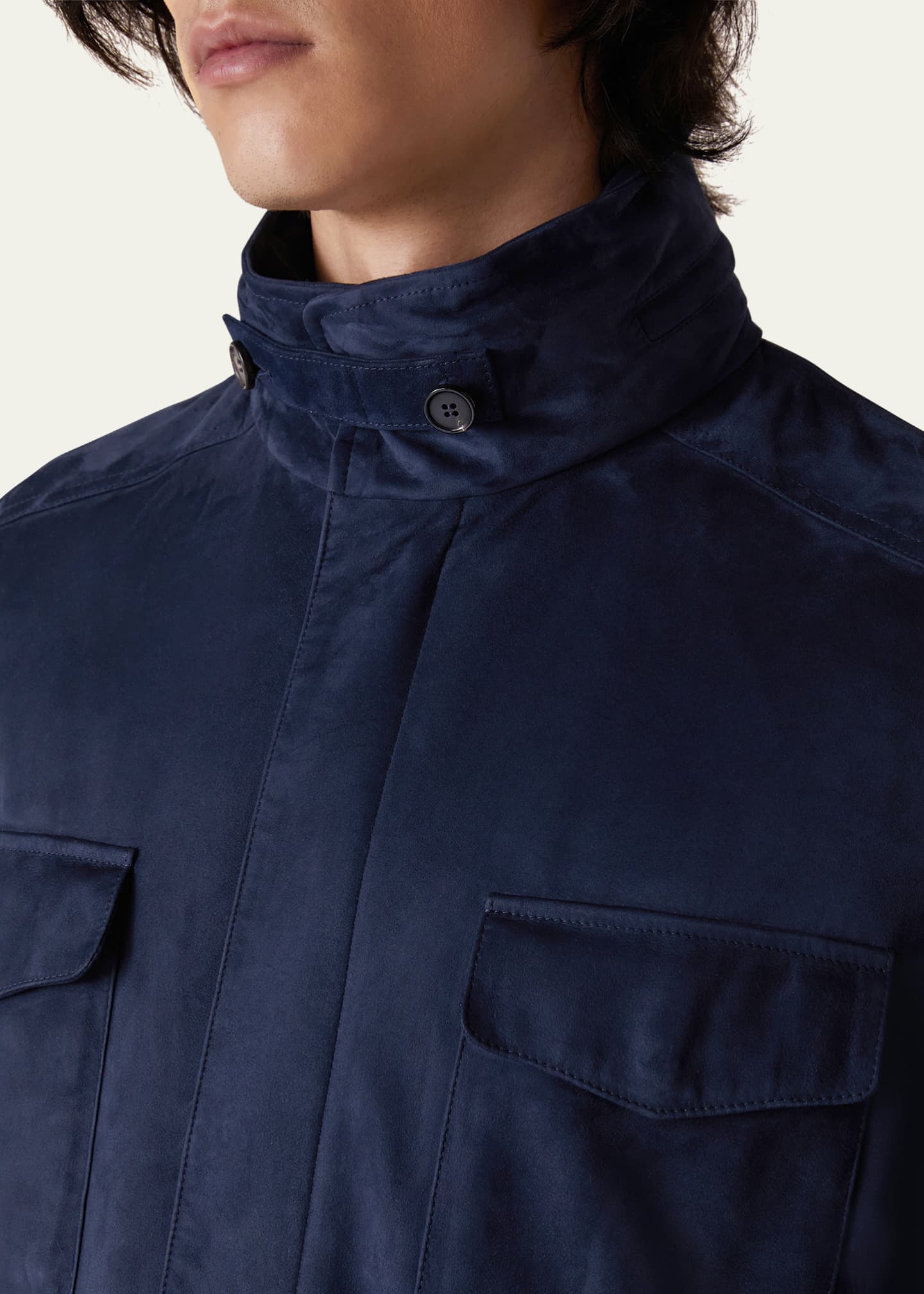 Loro Piana Men's Suede Concealed-Zip Field Jacket - Bergdorf Goodman