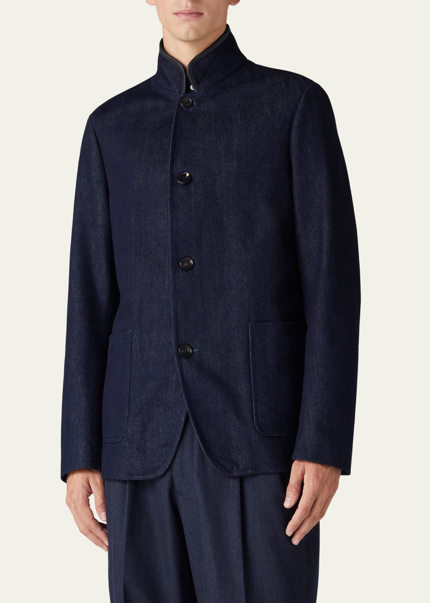 Loro Piana Men's Spagna Cashmere-Cotton Denim Jacket Image 4 of 5