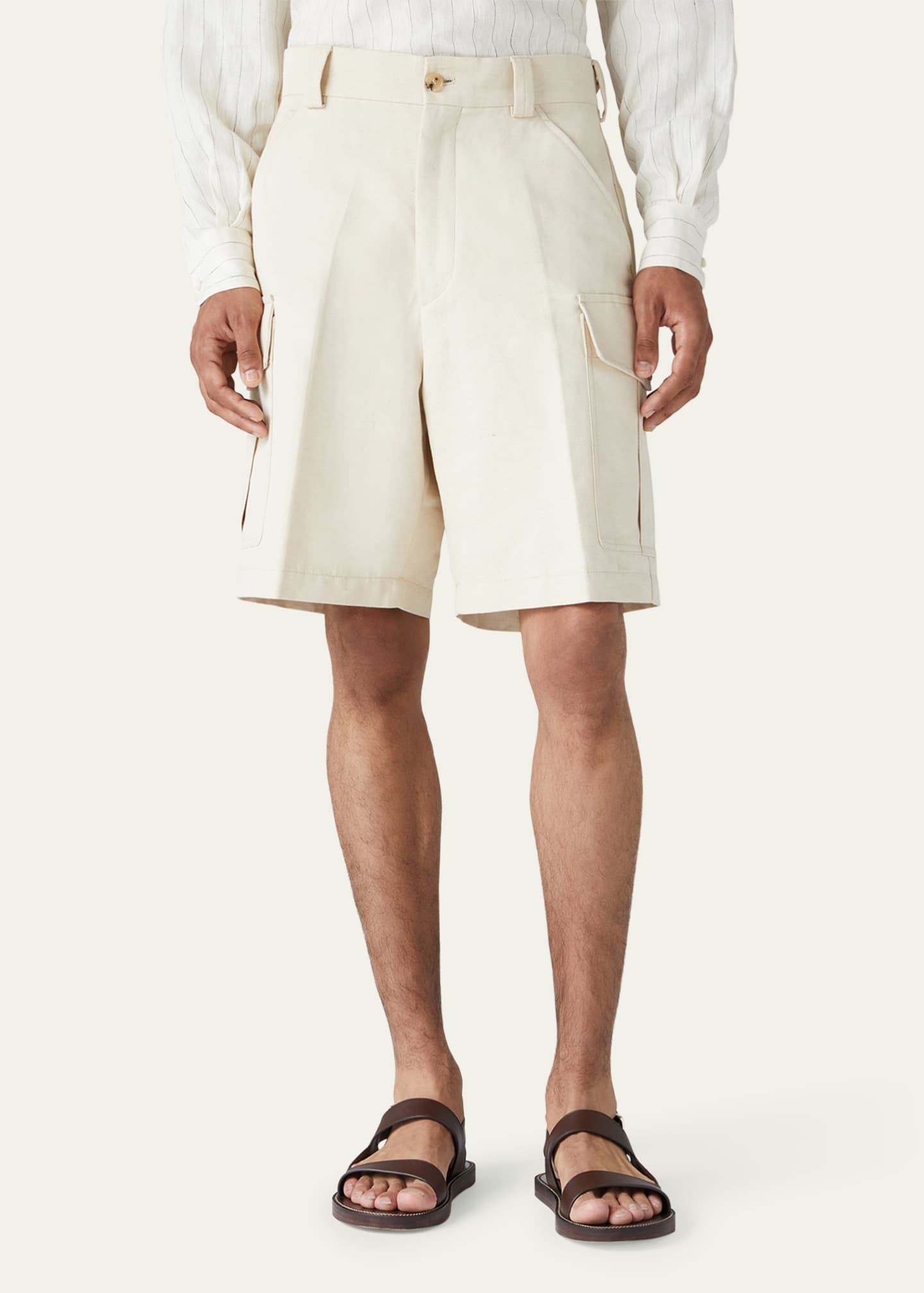 Cotton and linen cargo shorts