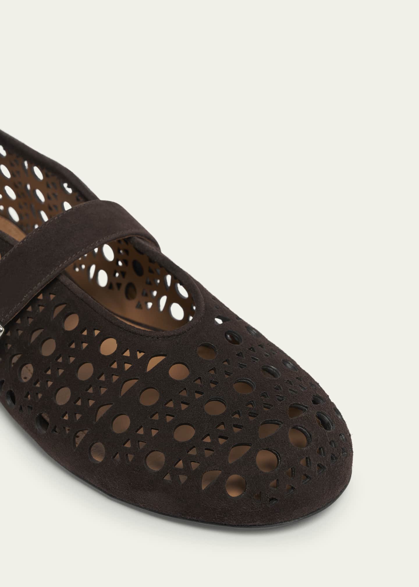 ALAIA Vienne Perforated Suede Buckle Ballerina Flats Image 3 of 4