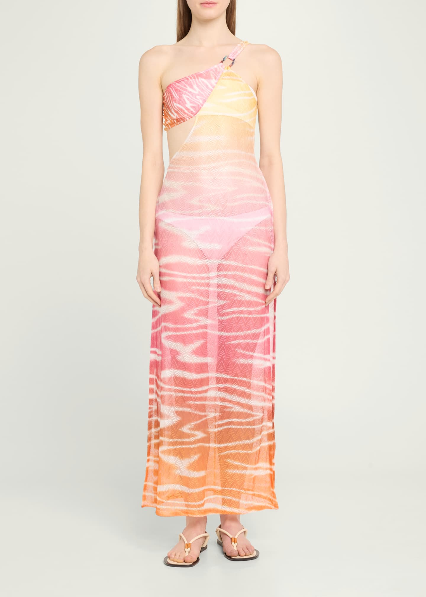 Missoni Multi Zig-Zag Knit One-Shoulder Maxi Beach Dress Image 2 of 5