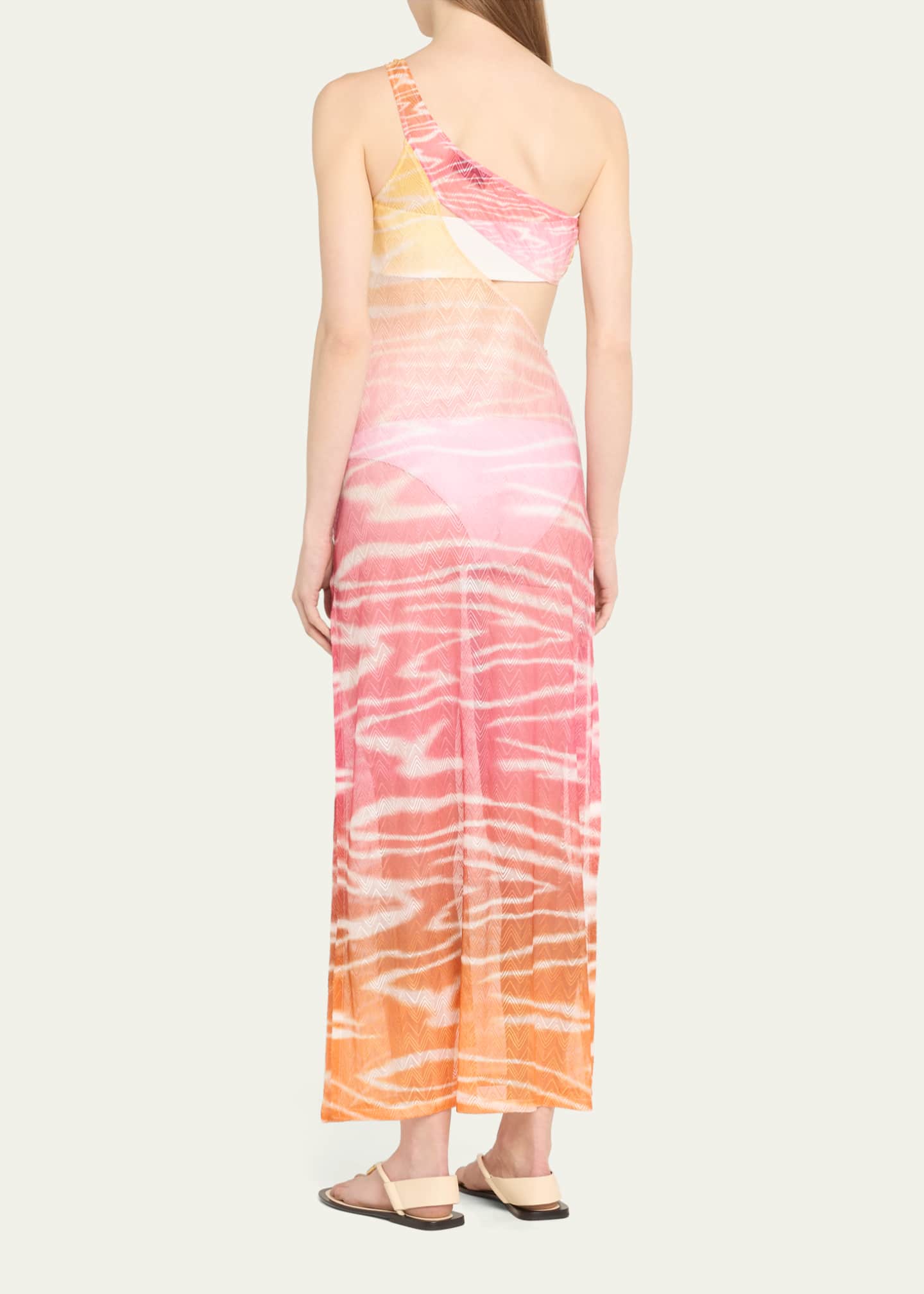 Missoni Multi Zig-Zag Knit One-Shoulder Maxi Beach Dress Image 3 of 5