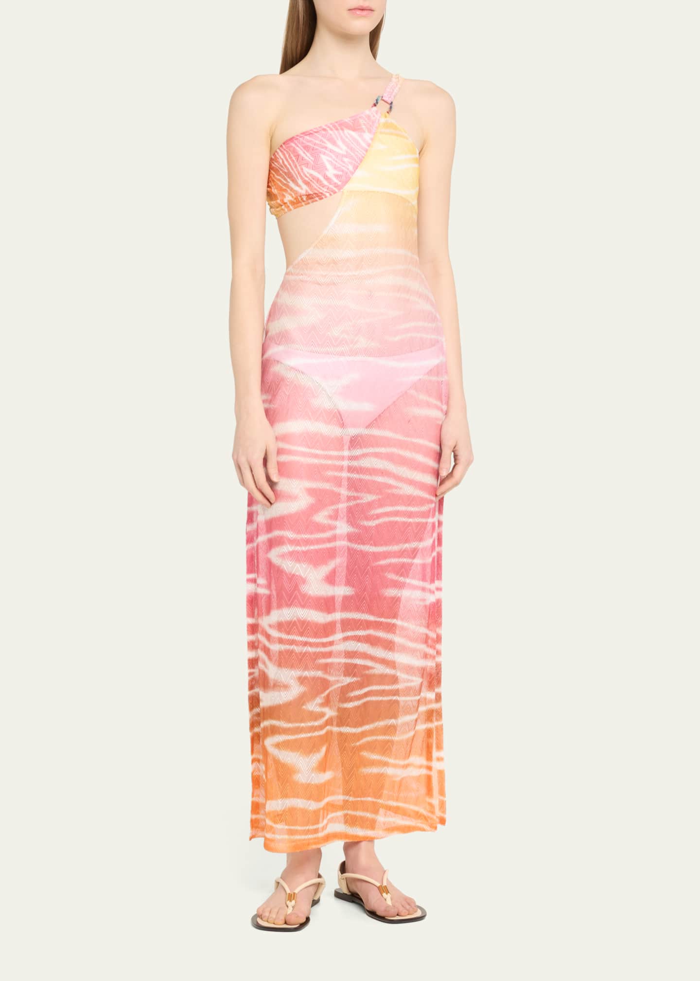 Missoni Multi Zig-Zag Knit One-Shoulder Maxi Beach Dress Image 4 of 5