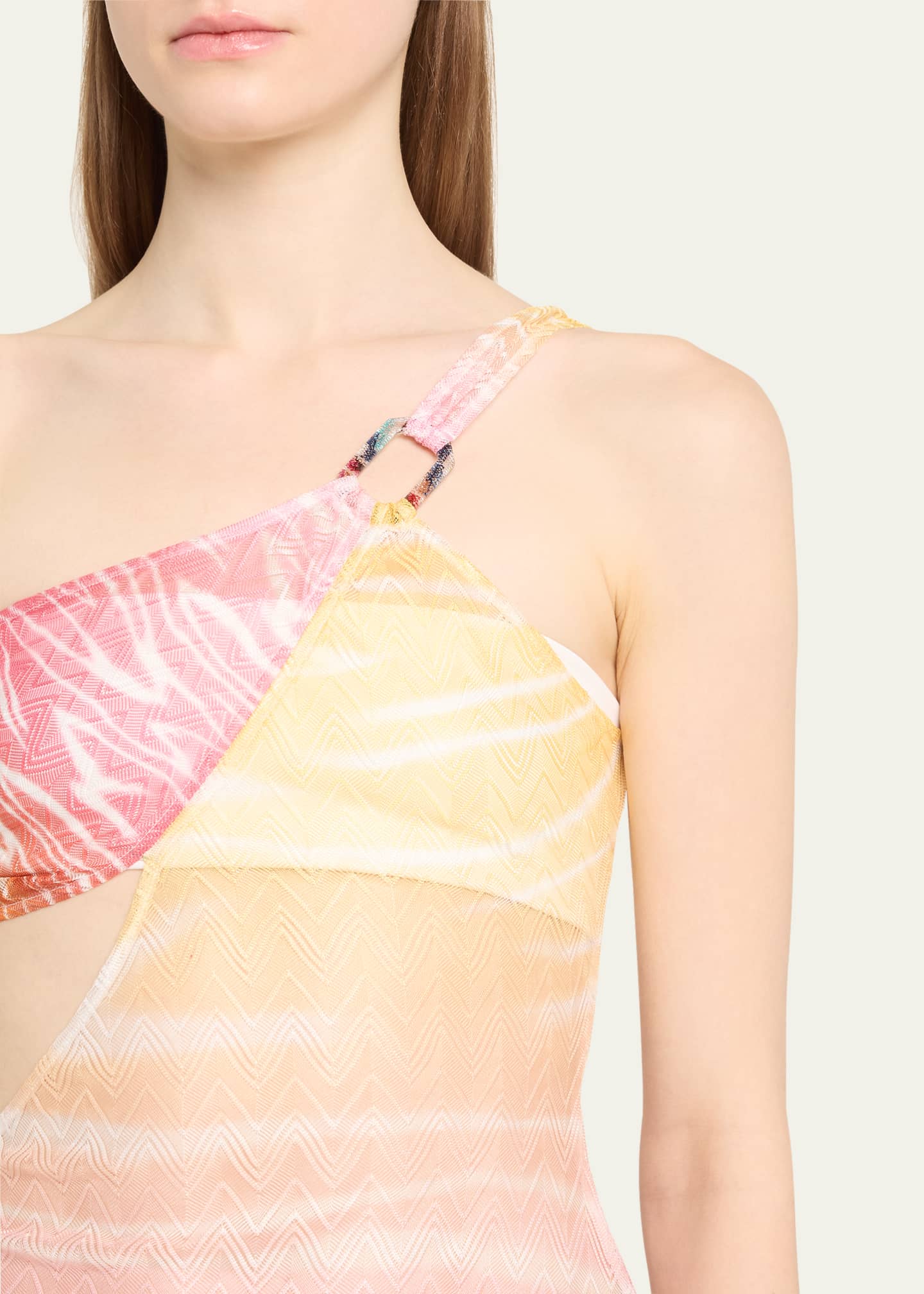 Missoni Multi Zig-Zag Knit One-Shoulder Maxi Beach Dress Image 5 of 5