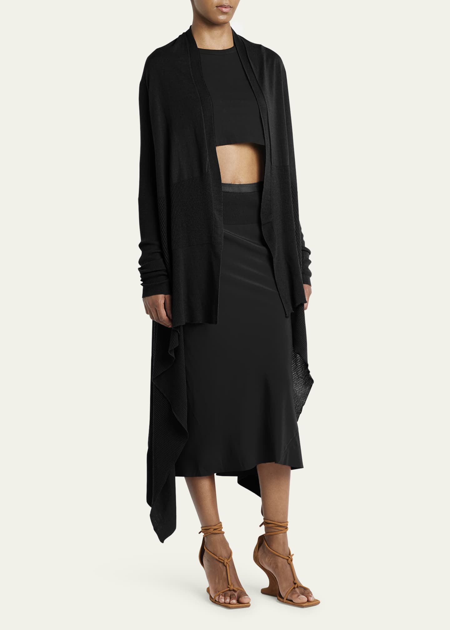 Rick Owens Long Open-Front Wool Wrap Cardigan Sweater