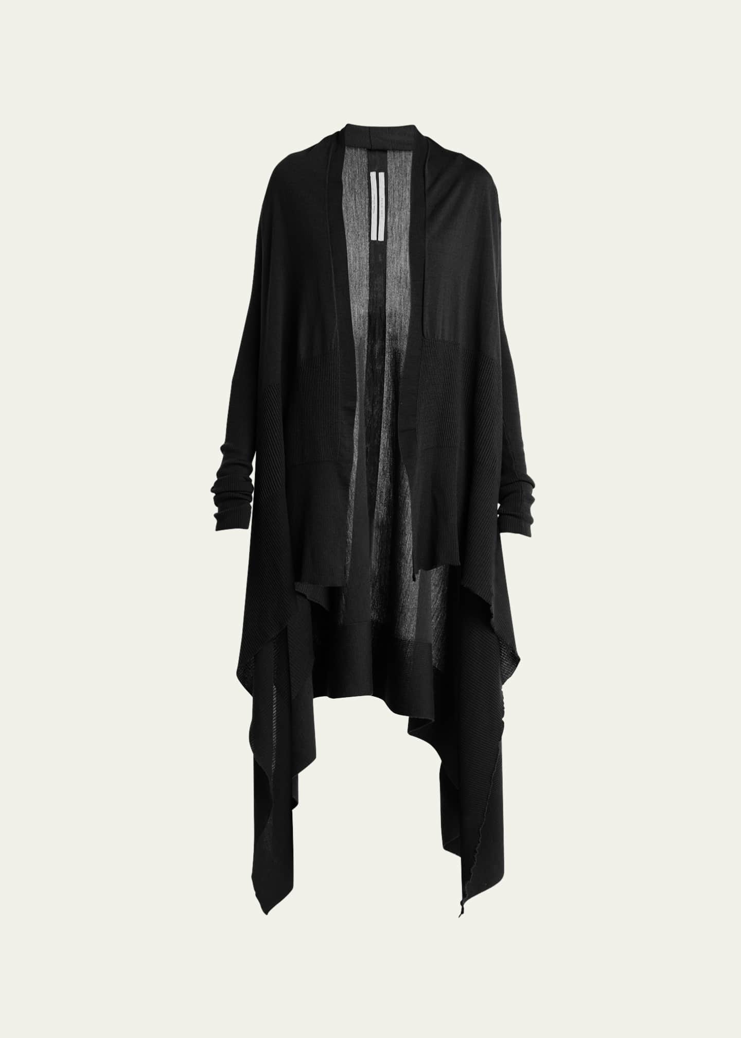 Rick Owens Long Open-Front Wool Wrap Cardigan Sweater