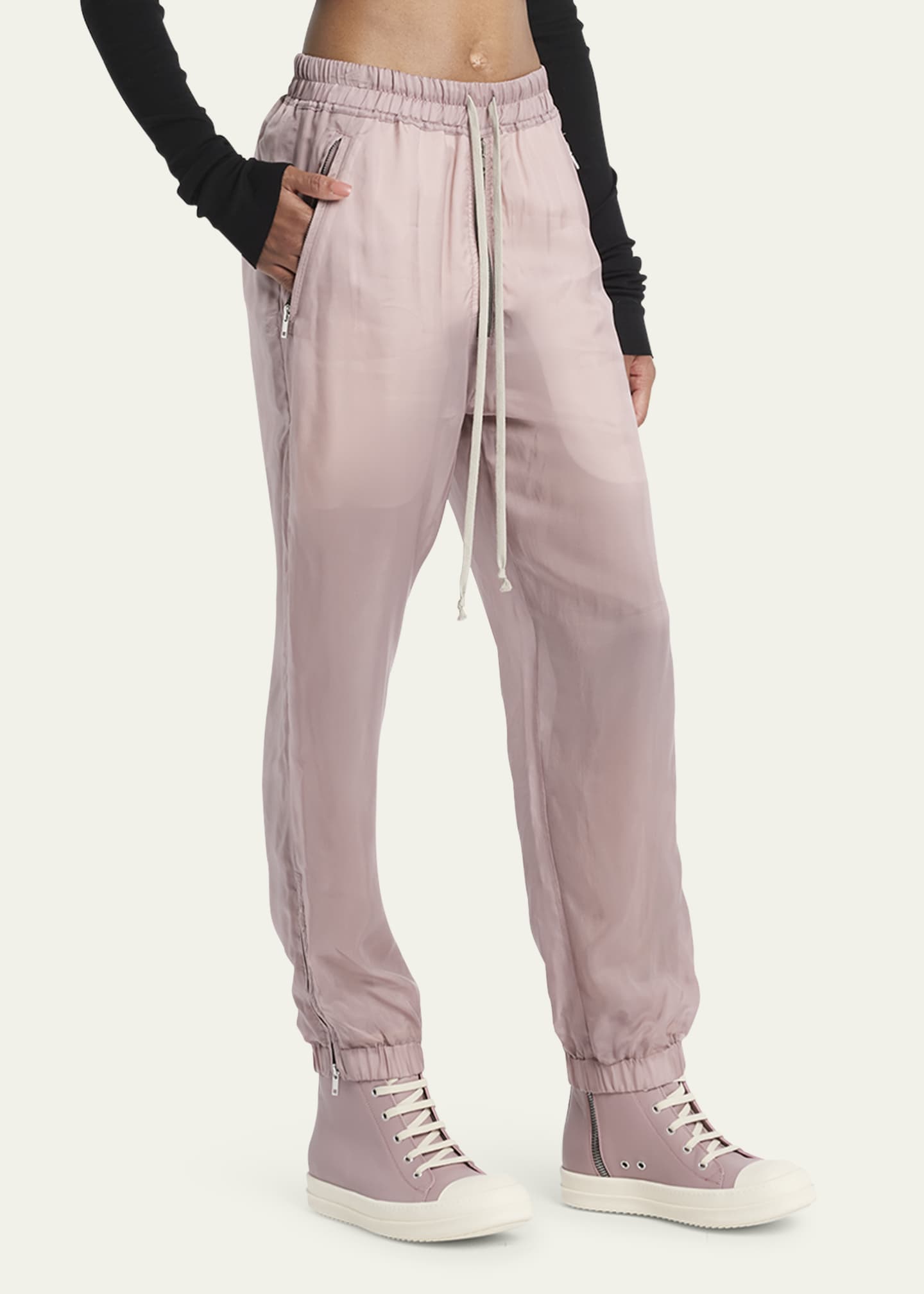 Rick Owens Mid Rise Relaxed Leg Sheer Pull On Jogger Pants
