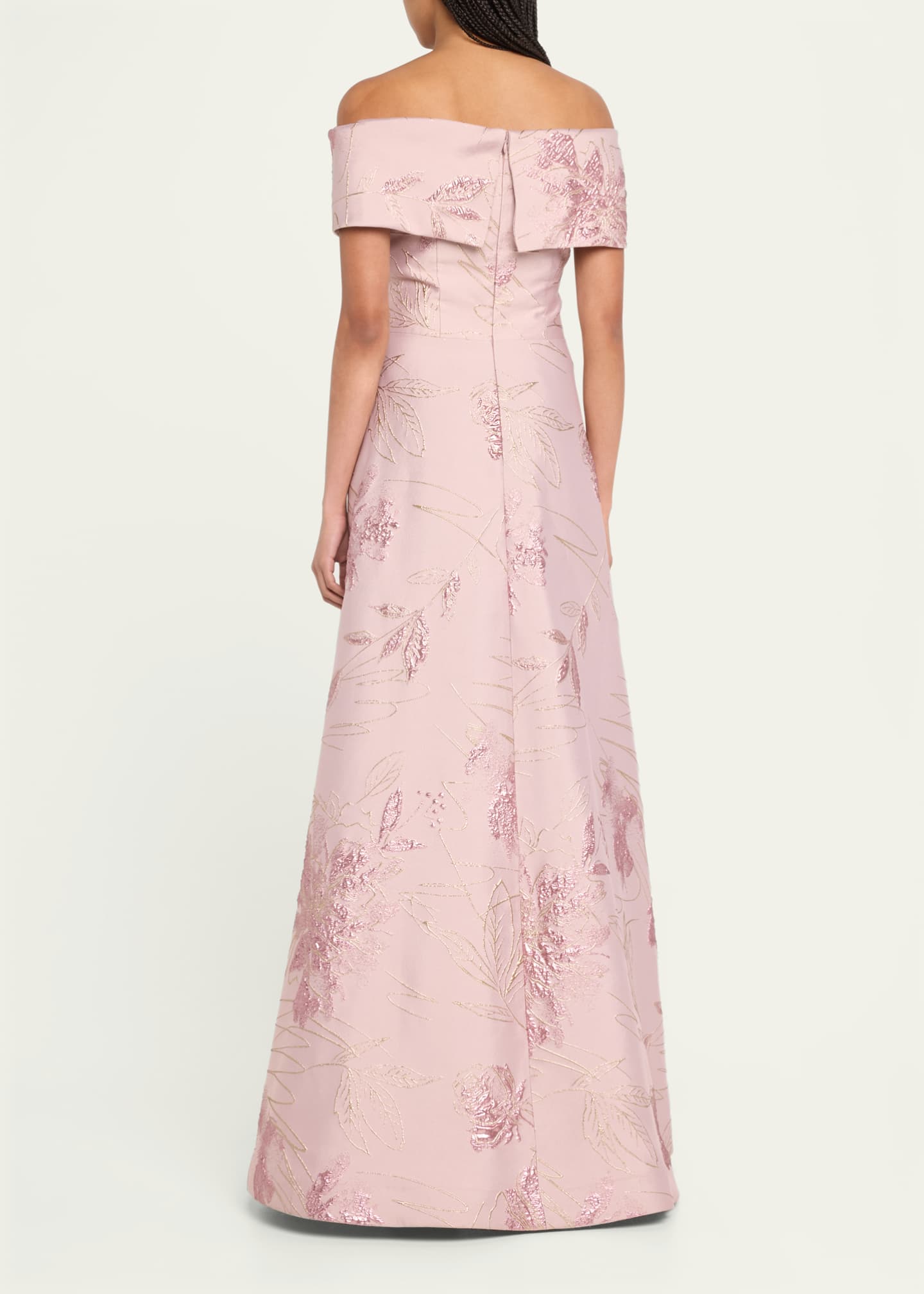 Rickie Freeman for Teri Jon Off-Shoulder Metallic Floral Jacquard Gown Image 3 of 5