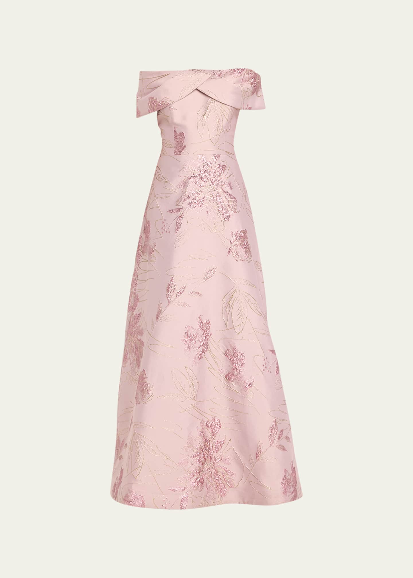 Rickie Freeman for Teri Jon Off-Shoulder Metallic Floral Jacquard Gown Image 1 of 5
