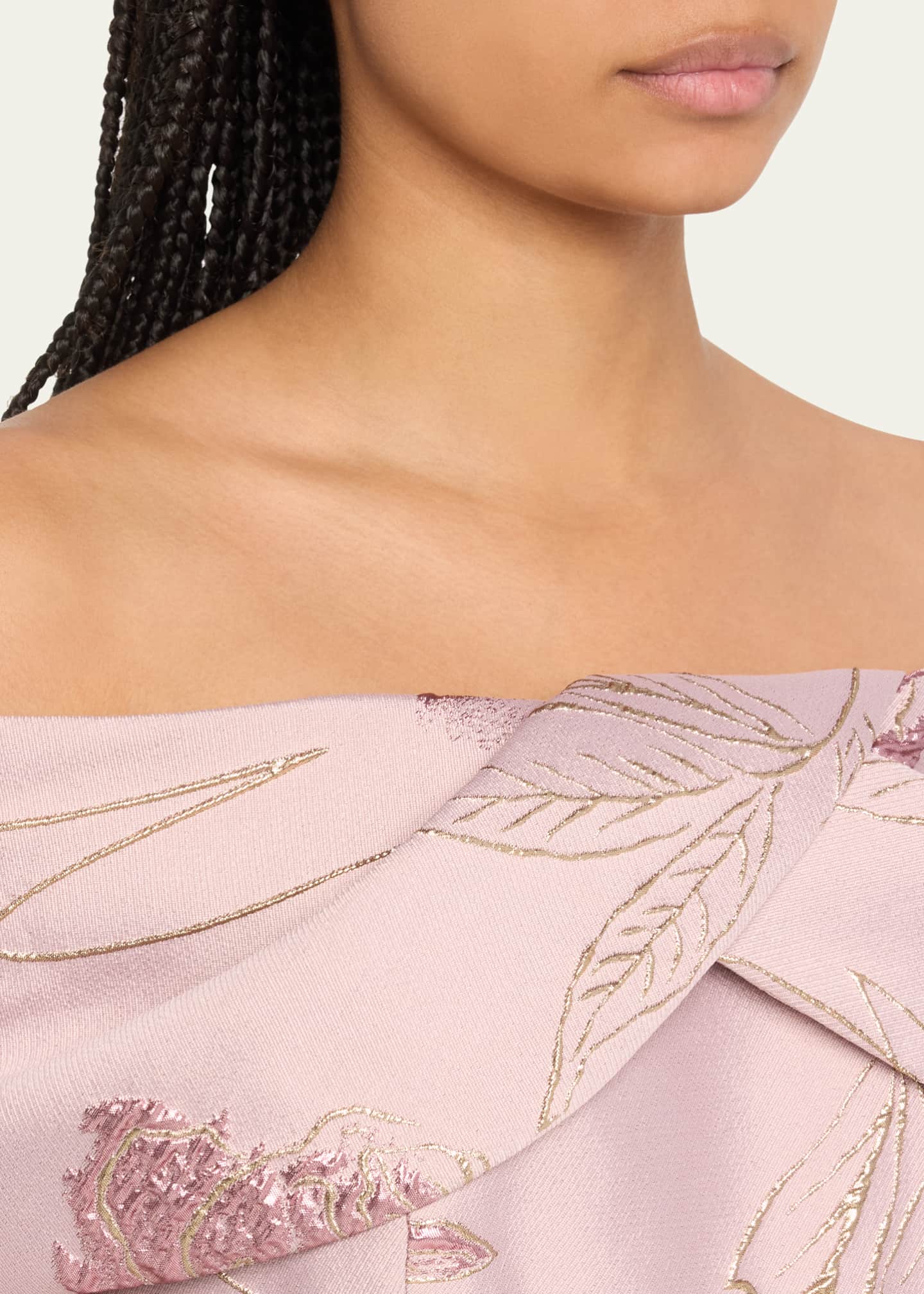 Rickie Freeman for Teri Jon Off-Shoulder Metallic Floral Jacquard Gown Image 5 of 5