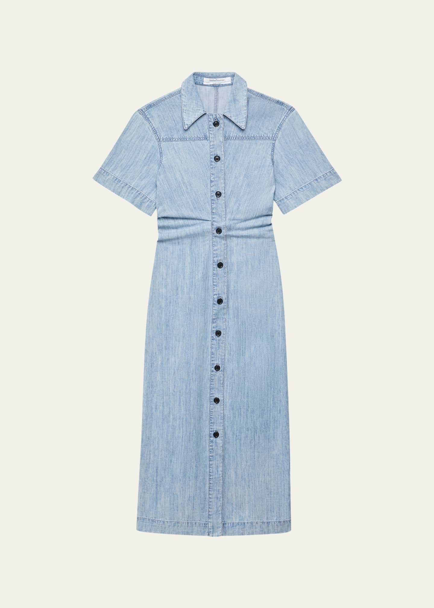Another Tomorrow Chambray Bias Shirt Dress Light Blue Wash 36