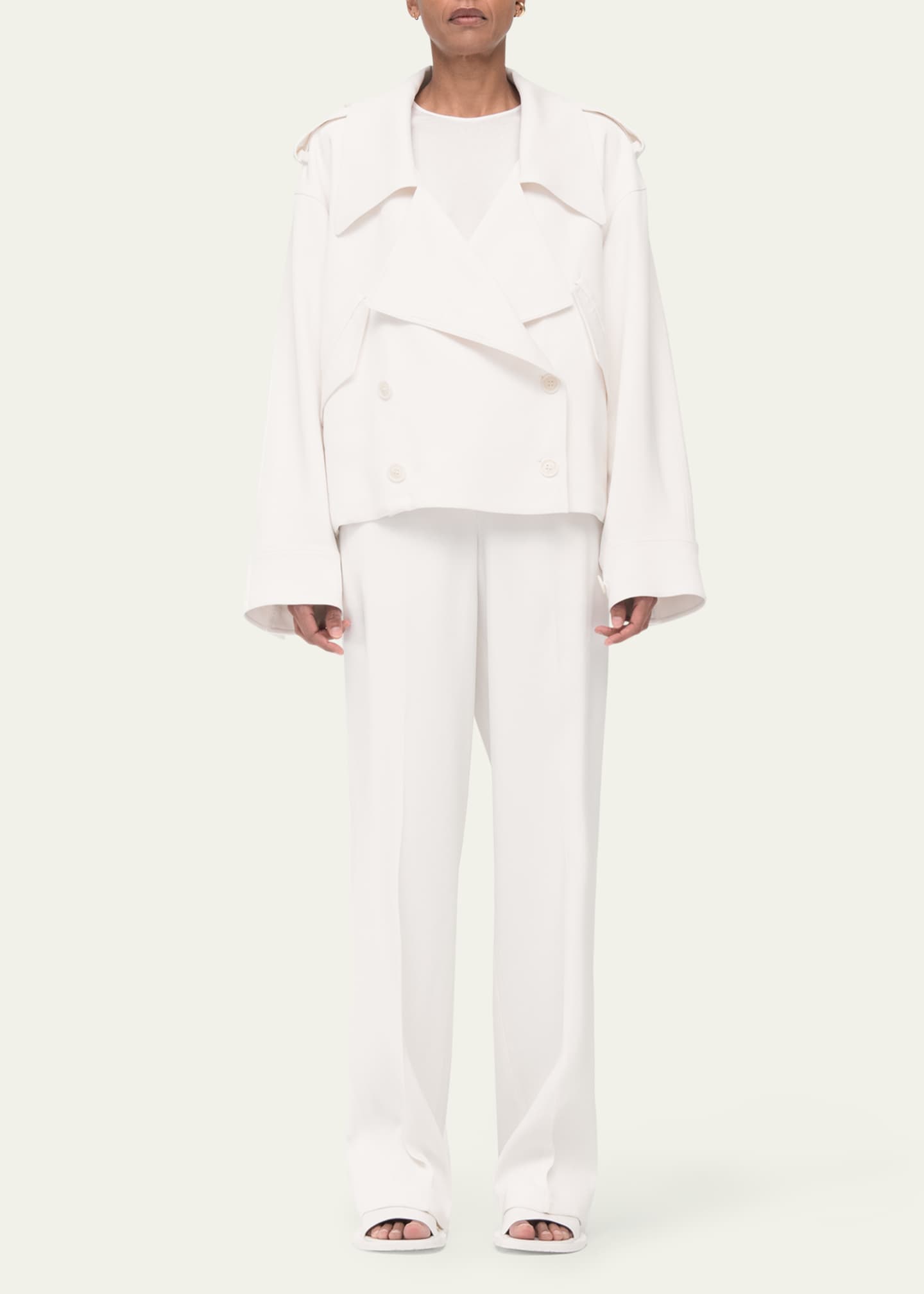 Another Tomorrow Fluid Cropped Trench Coat Image 2 of 5