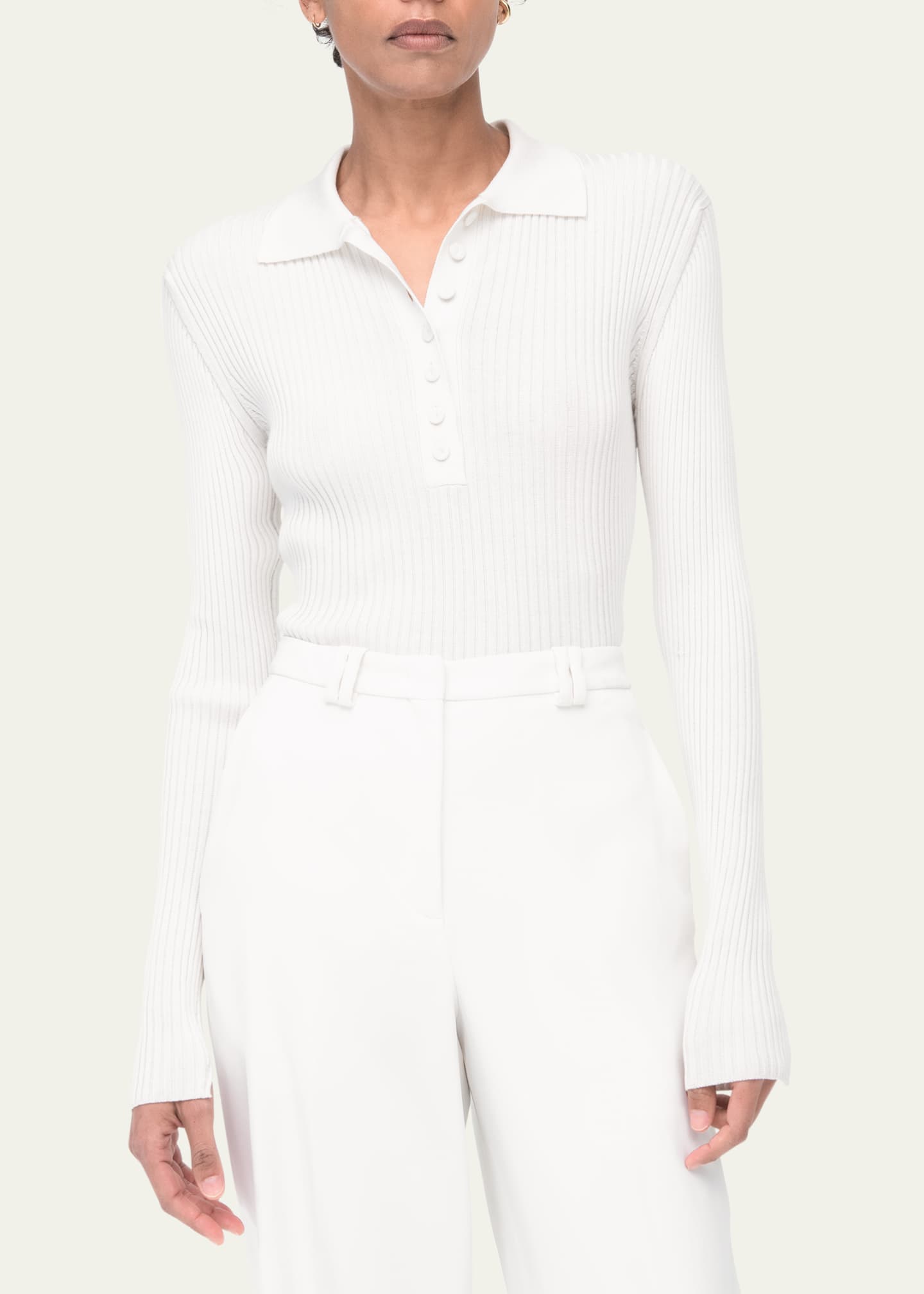 Another Tomorrow Ribbed Knit Polo Top Image 4 of 5
