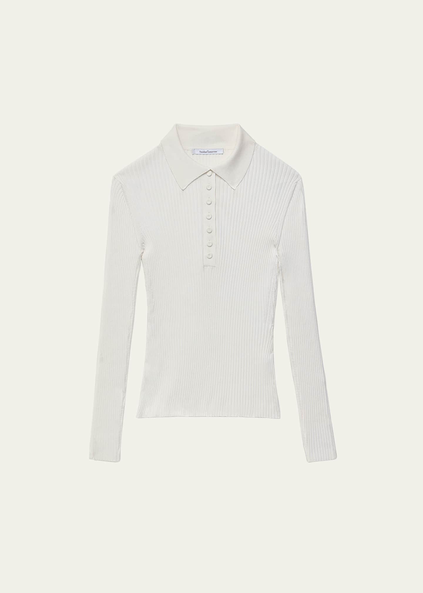 Another Tomorrow Ribbed Knit Polo Top Image 1 of 5