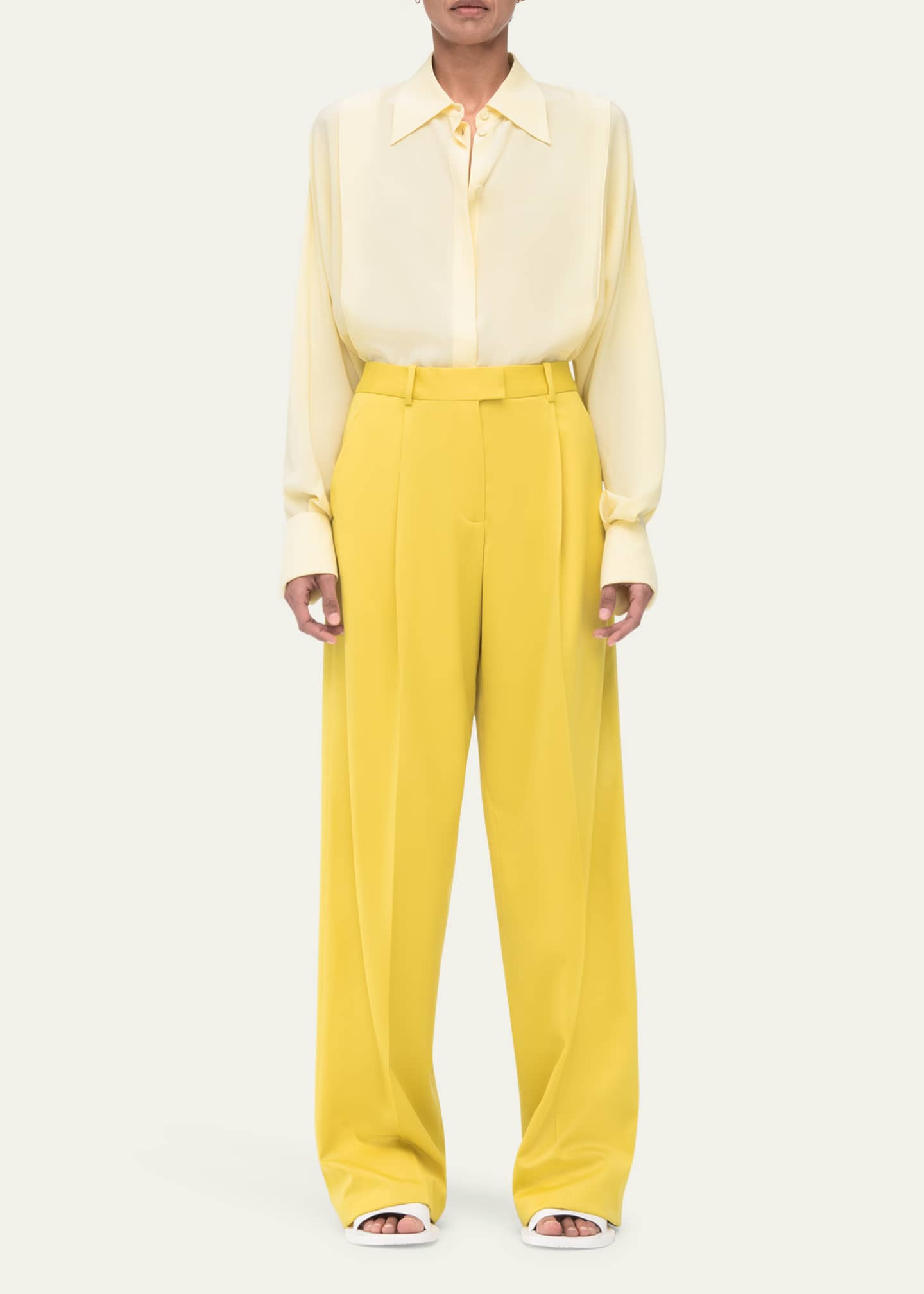 Another Tomorrow Pleated Wide-Leg Wool Pants Image 2 of 5